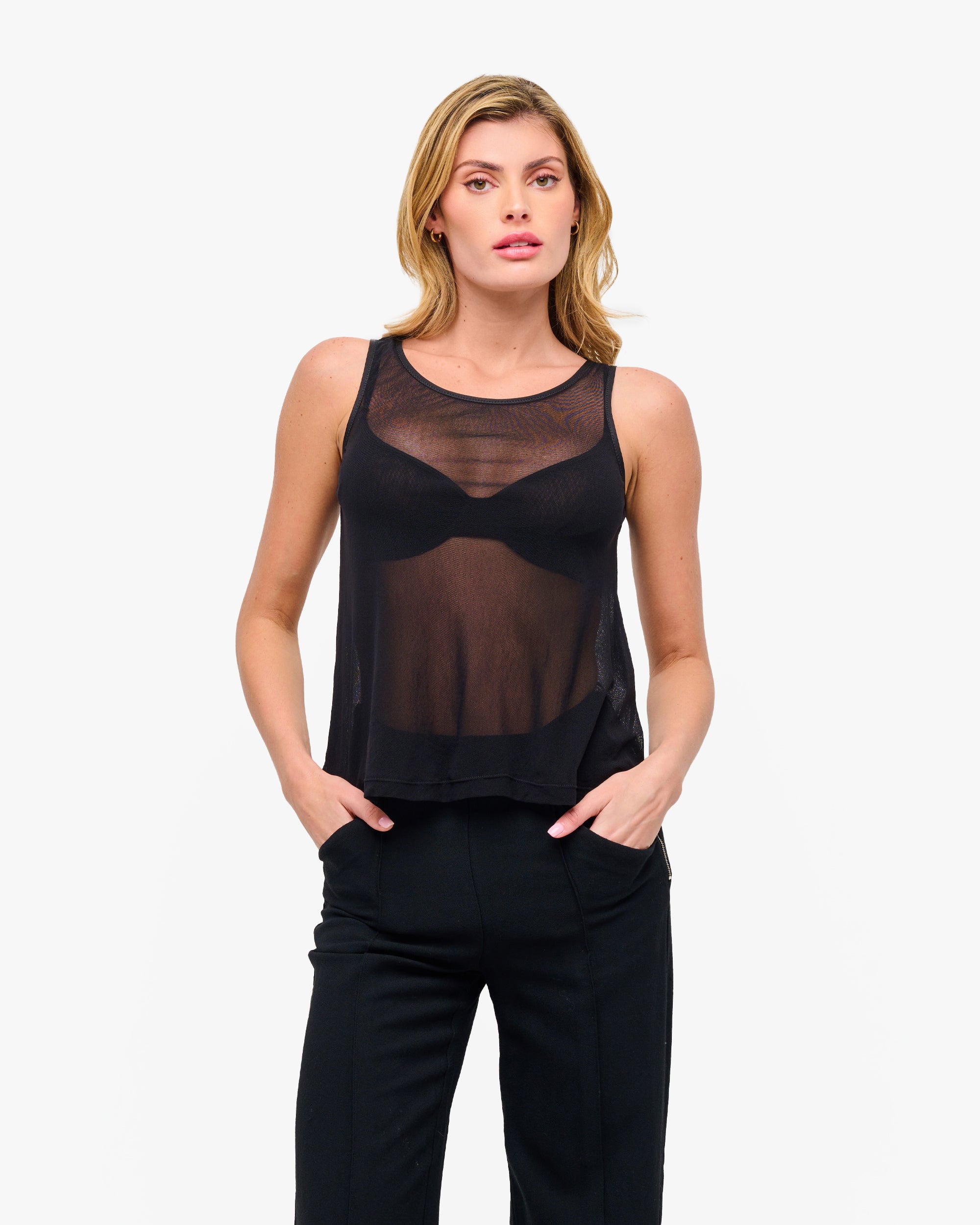 Negro Tops - Soire Confidence Camiseta De Tirantes De Malla