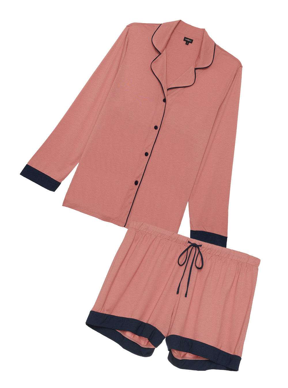 Rosa Set - Bella Schlafanzug Mit Langarm-Oberteil & Shorts In Übergrößen