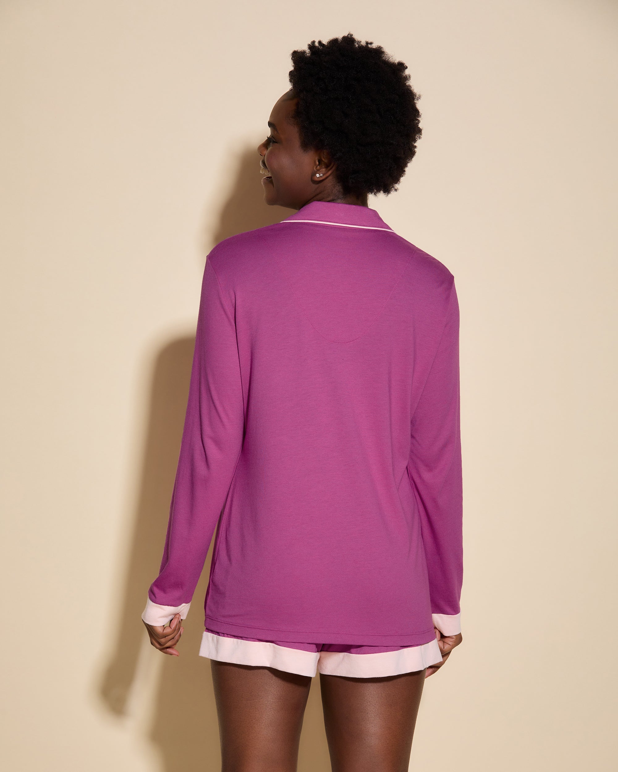 Rosada Conjuntos - Bella Pijama De Camisa De Manga Larga Y Shorts