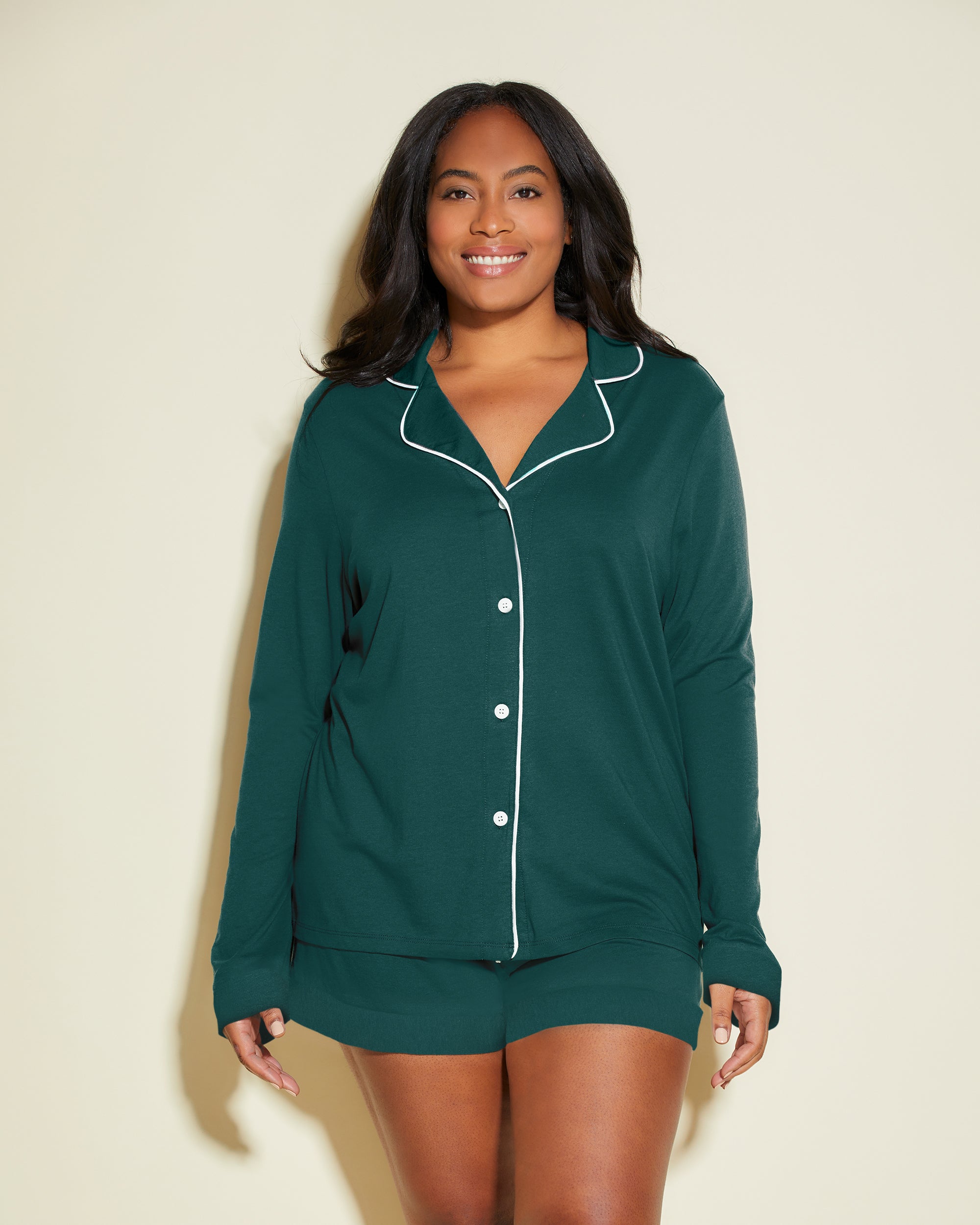 Grün Set - Bella Langärmeliges Top & Boxer Pyjama-Set