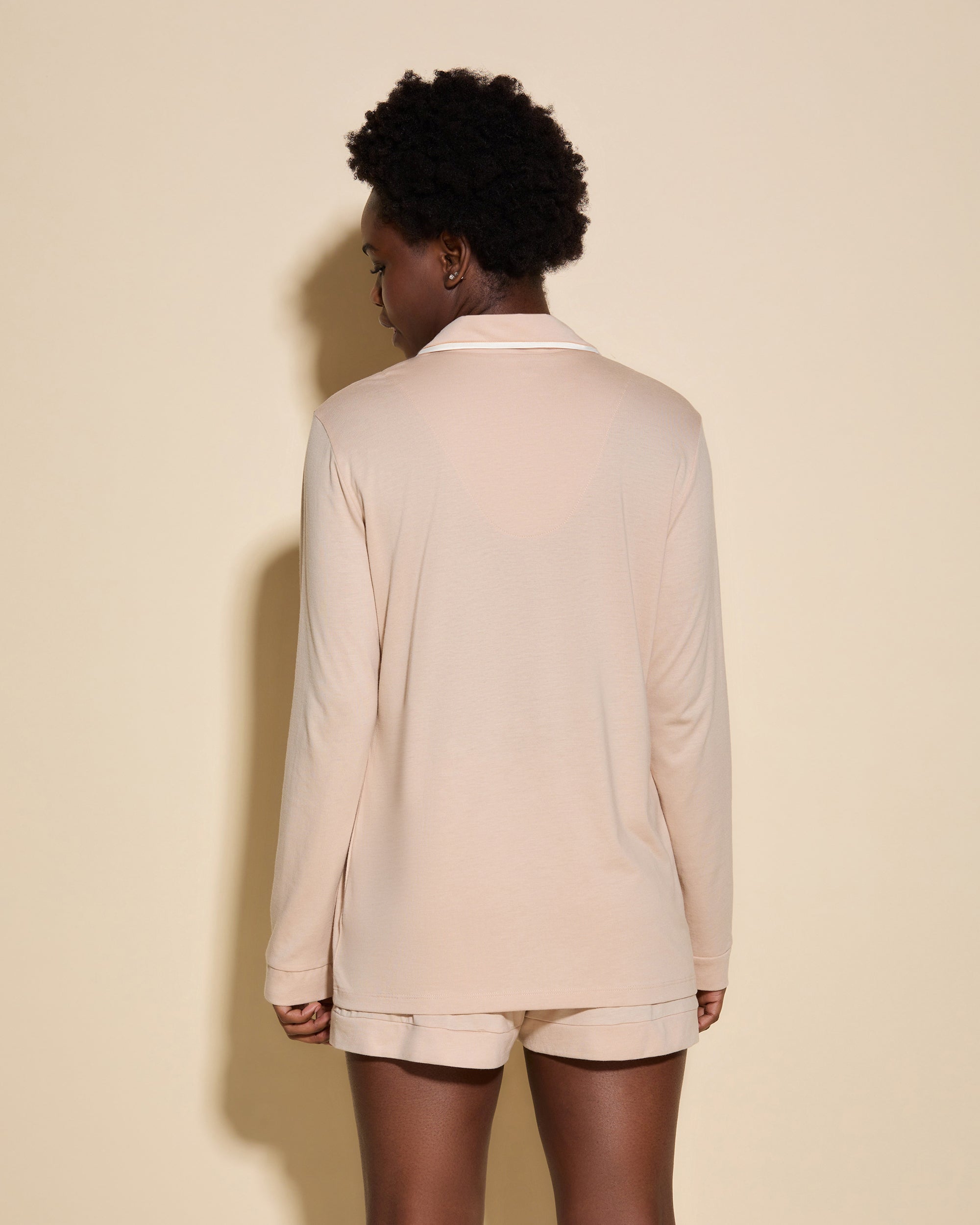 Beige Set - Bella Long Sleeve Top & Boxer Pajamas