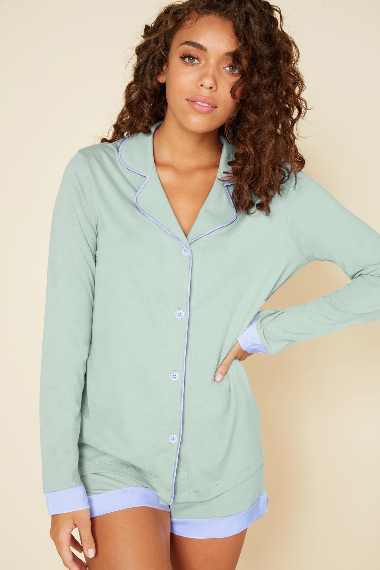 Verde Set - Bella Pigiama Con Top A Maniche Lunghe E Boxer