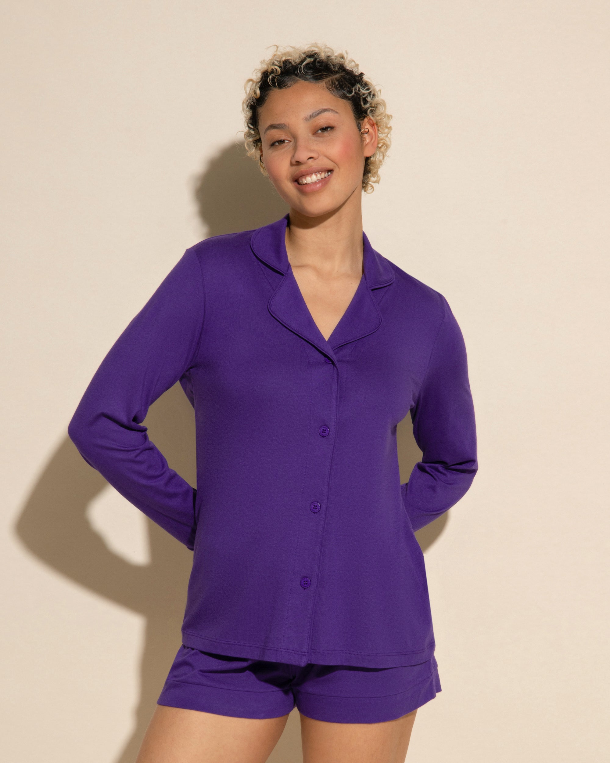 Lila Set - Bella Langärmeliges Top & Boxer Pyjama-Set