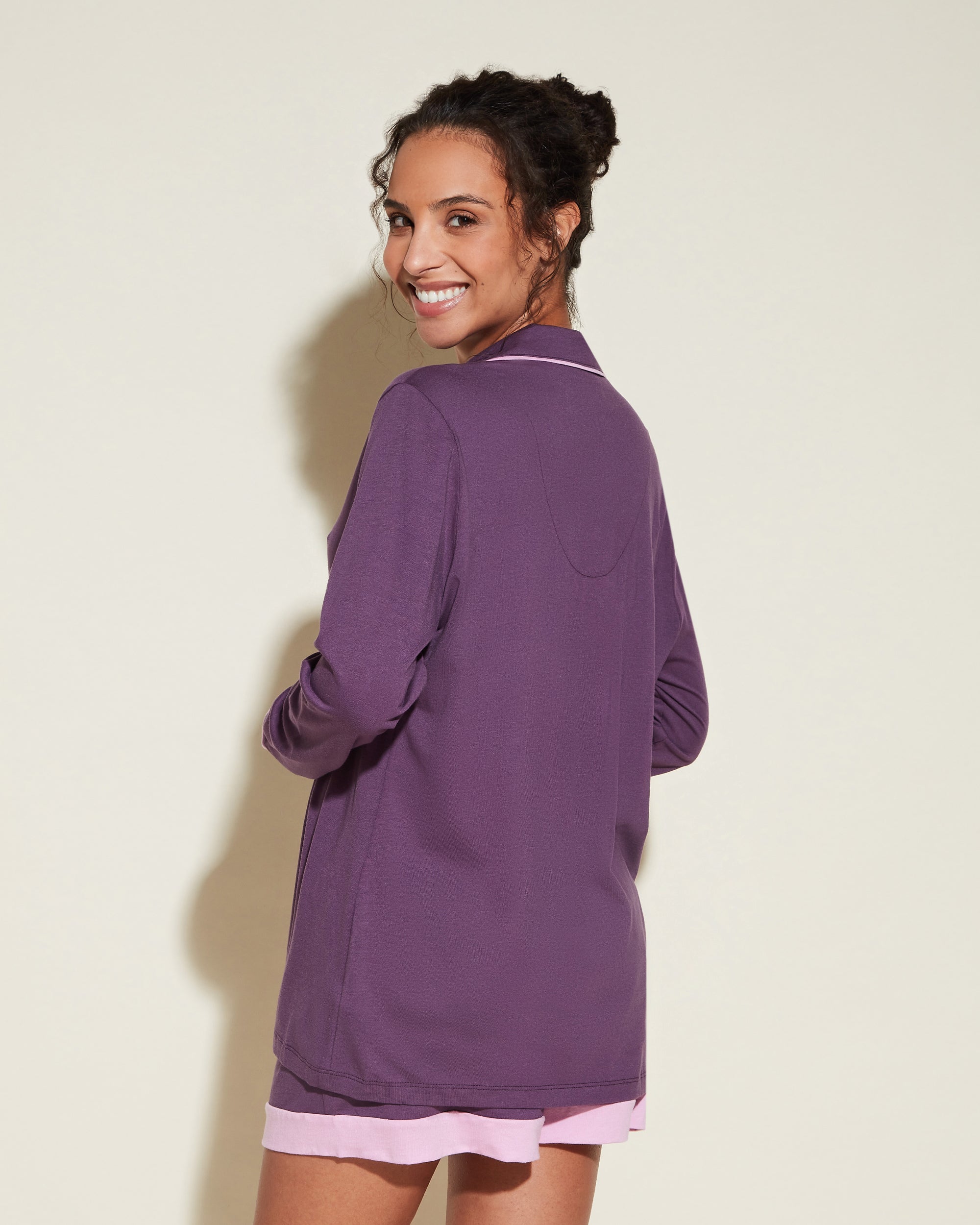 Lila Set - Bella Langärmeliges Top & Boxer Pyjama-Set