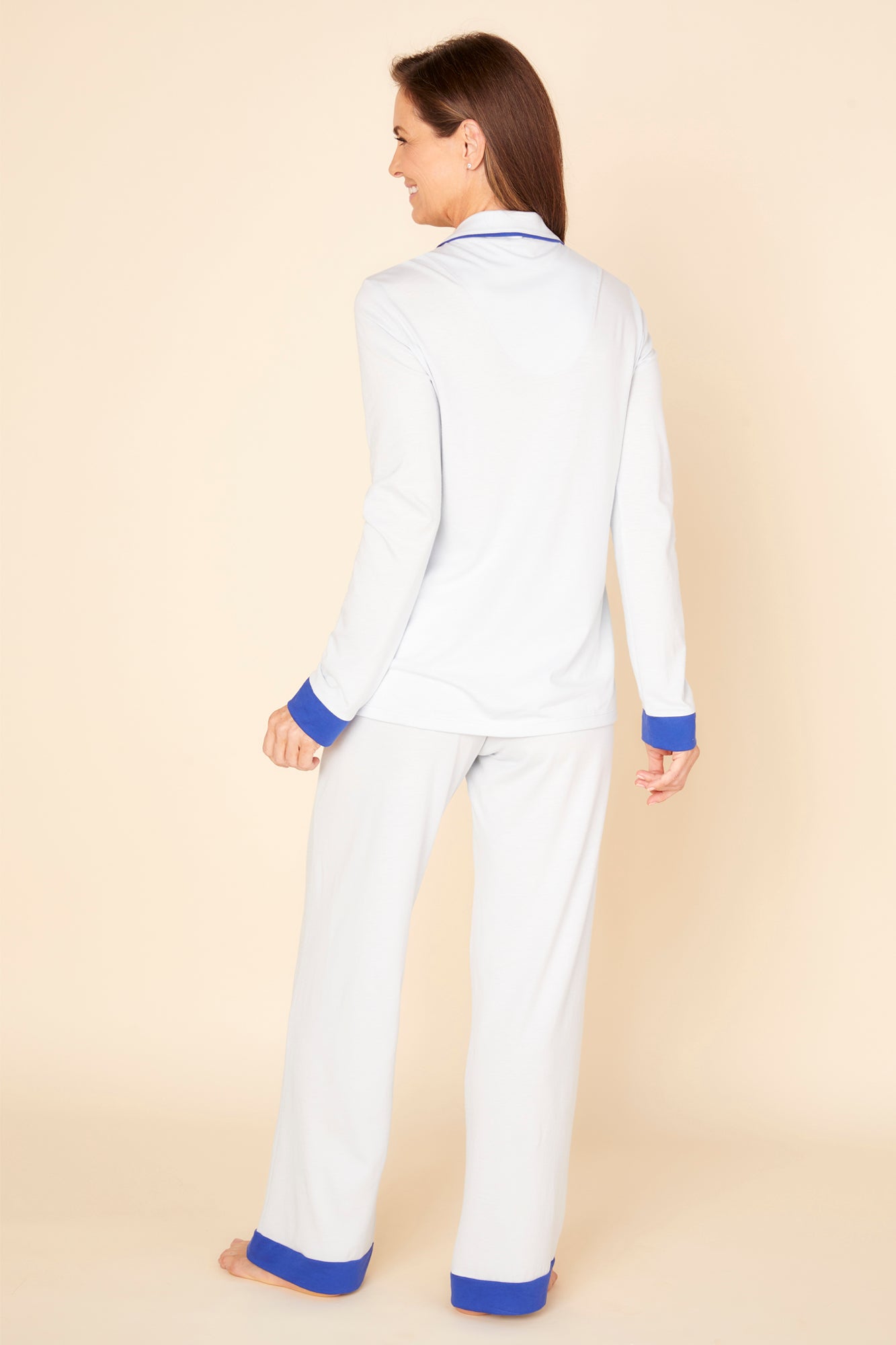 Blau Set - Bella Langärmliges Schlafoberteil Mit Bündchen & Pyjama-Hose