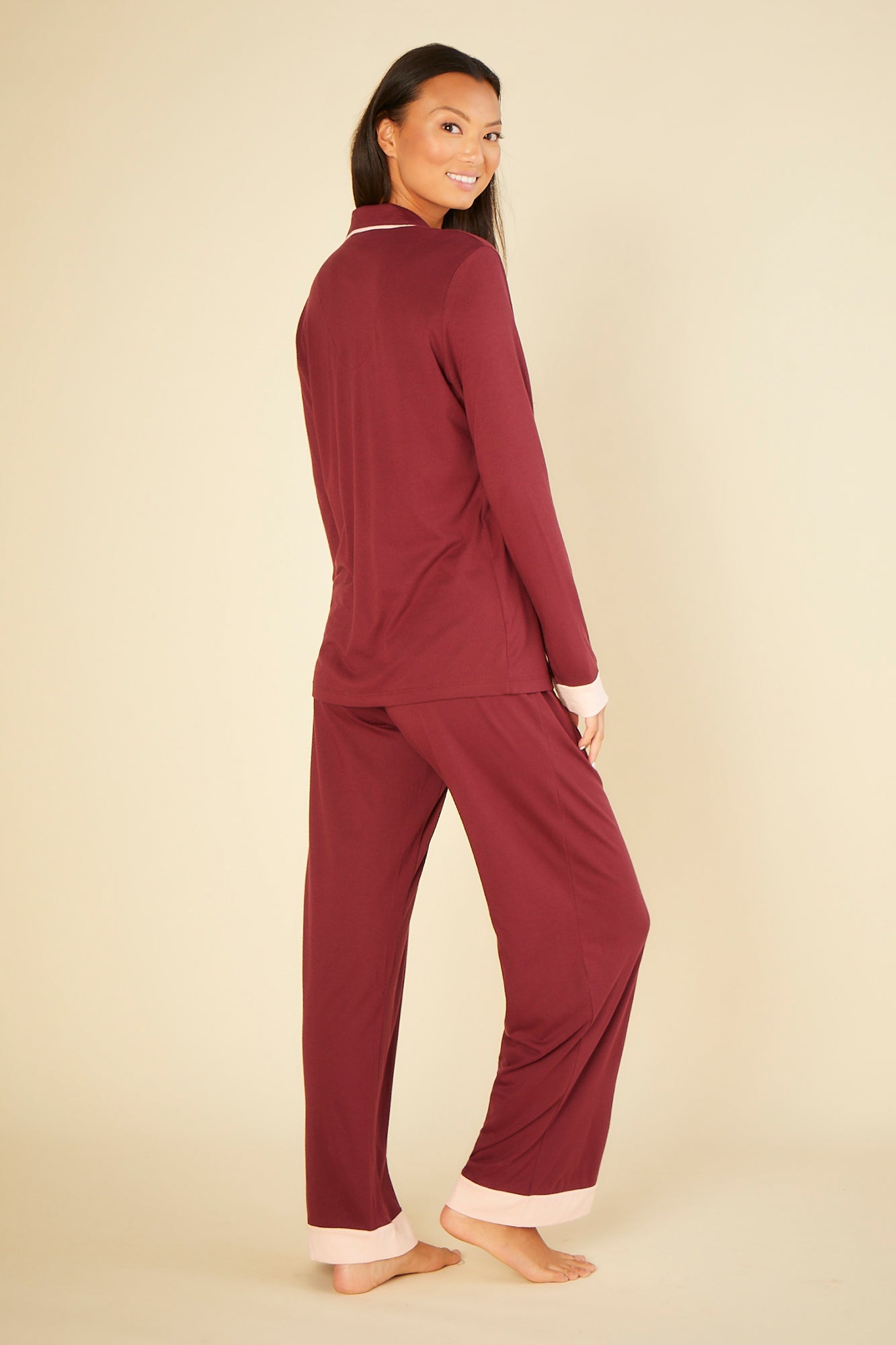 Rot Set - Bella Langärmliges Schlafoberteil Mit Bündchen & Pyjama-Hose