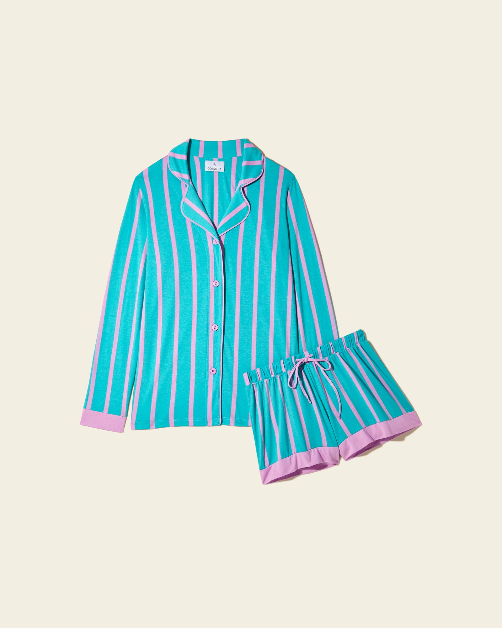 Estampado Conjuntos - Bella Printed Conjunto De Pijama Estampado Con Camisa De Manga Larga Y Pantalones Cortos