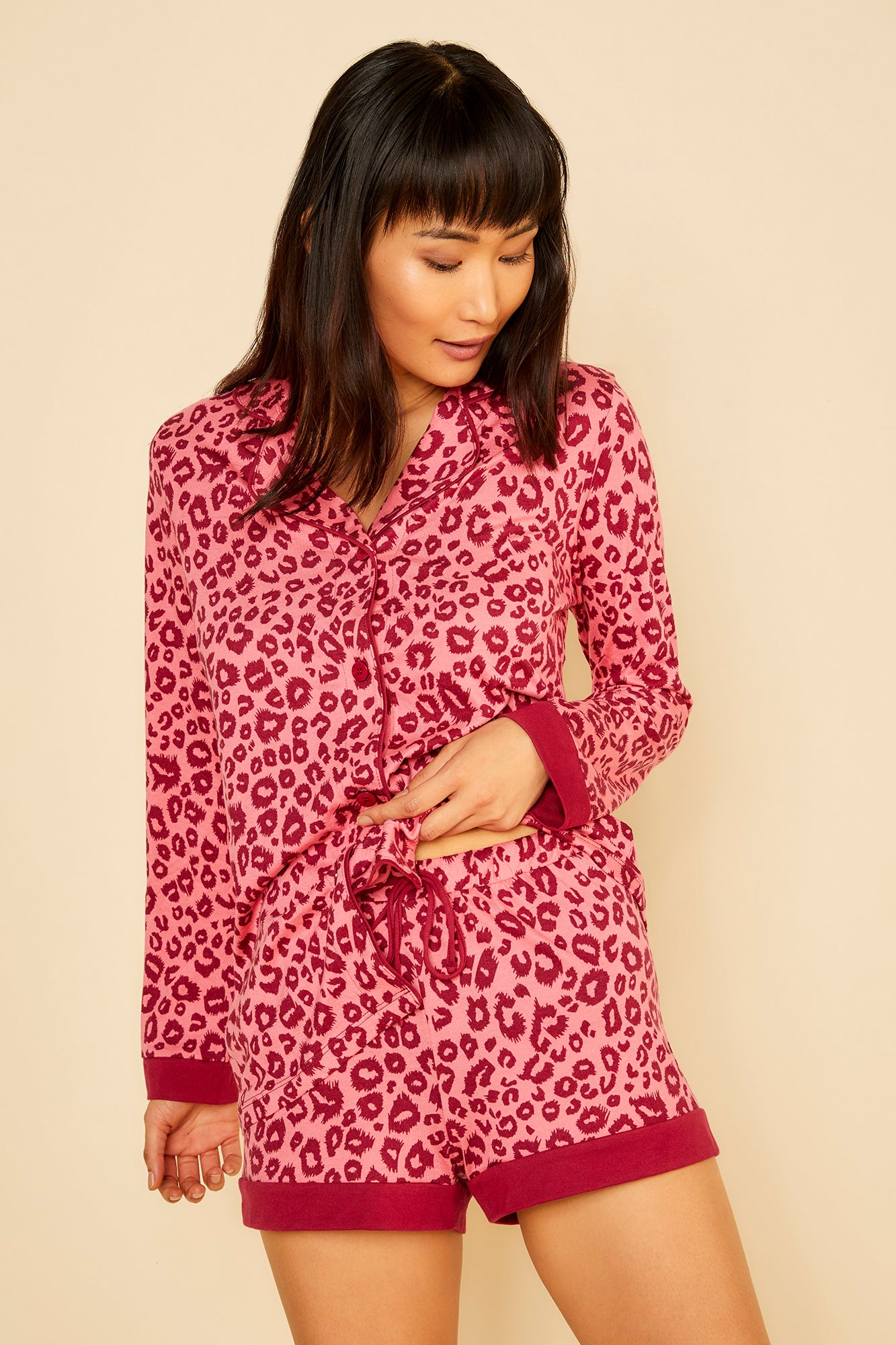 Red Set - Bella Printed Printed Long Sleeve Top And Boxer
