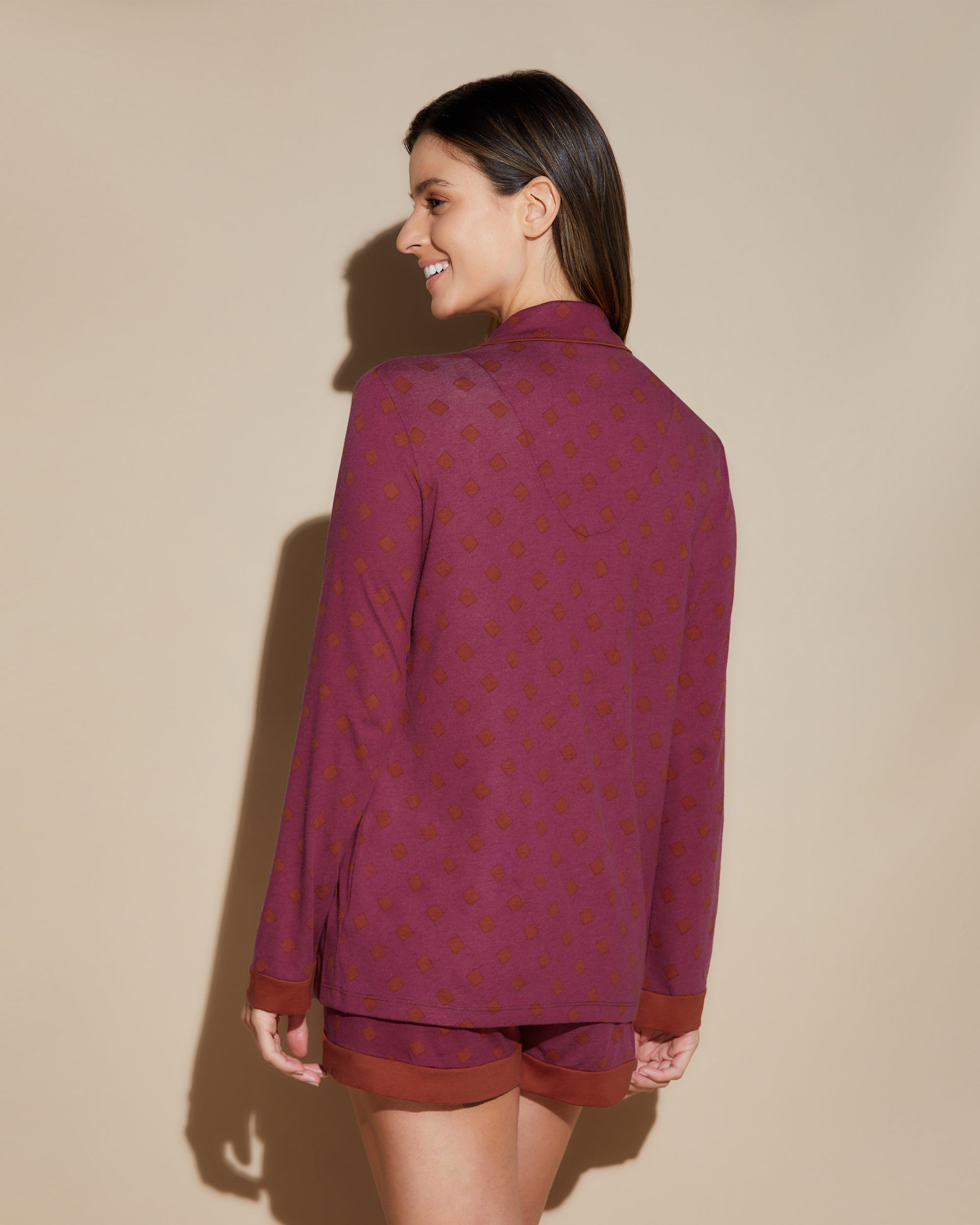 Estampado Conjuntos - Bella Printed Camisa De Manga Larga Y Pantalón Corto Estampados.