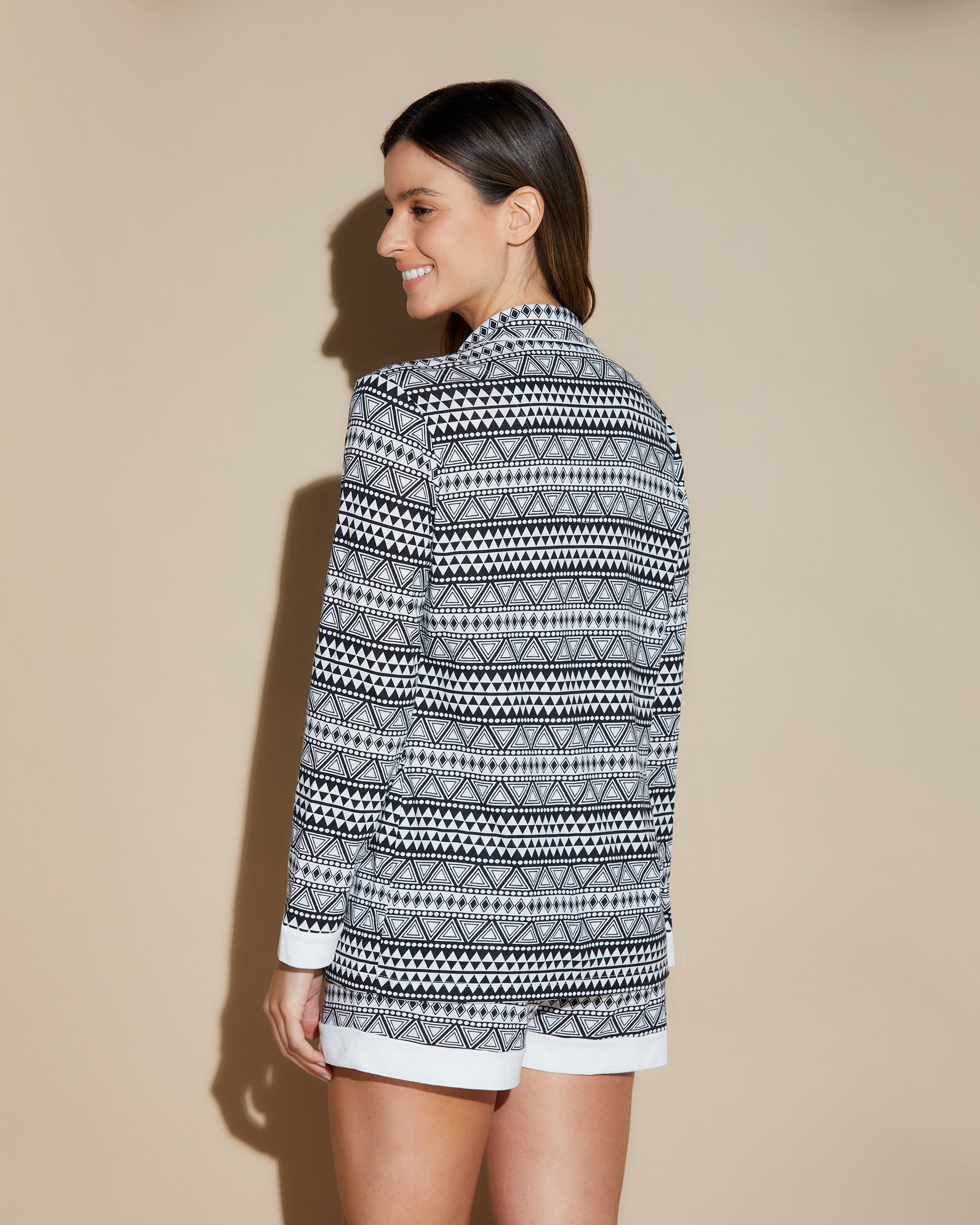 Print Set - Bella Printed Printed Long Sleeve Top And Boxer