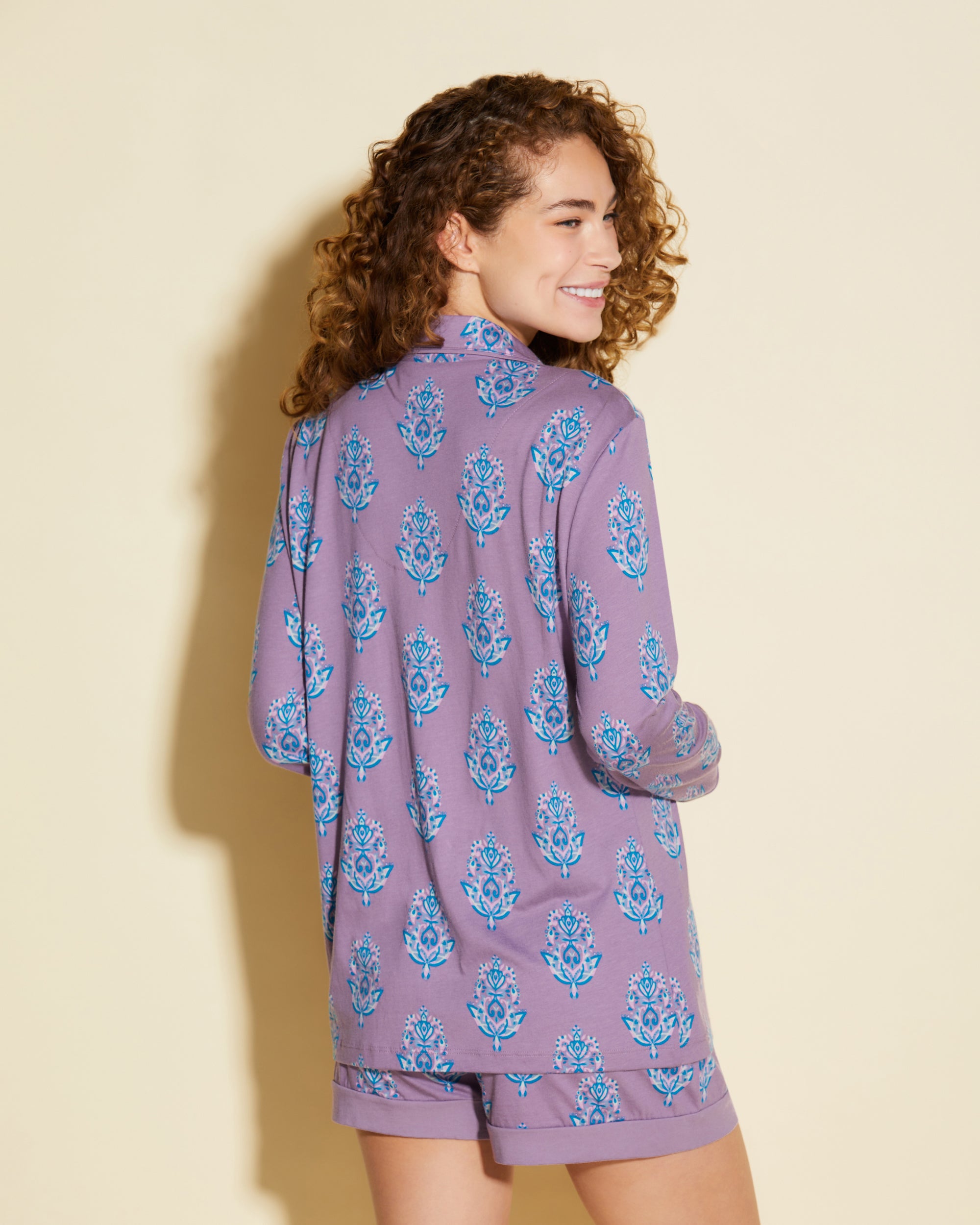 Gedruckt Set - Bella Printed Bedrucktes Langärmeliges Top & Boxer Pyjama-Set