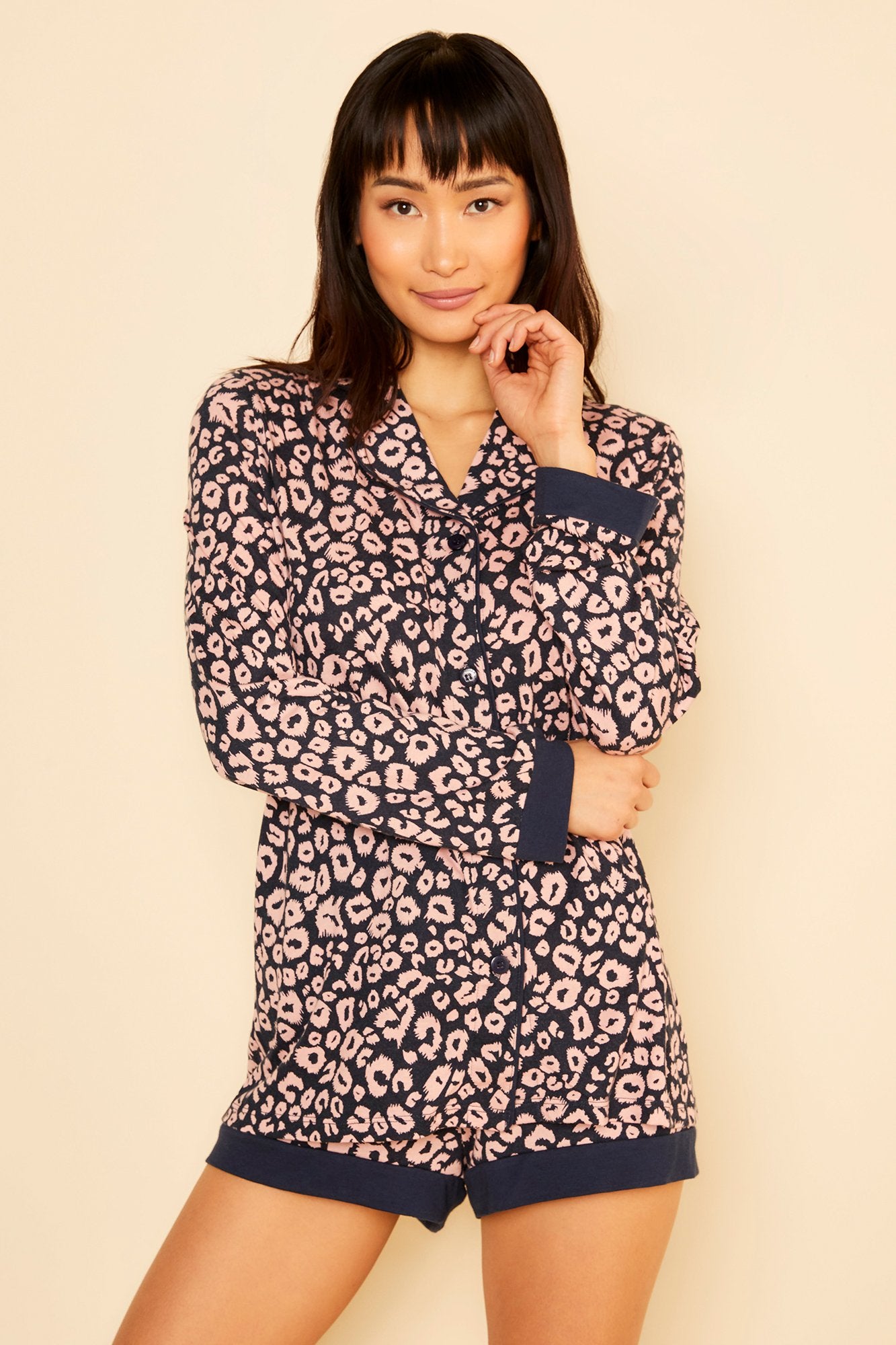 Blue Set - Bella Printed Printed Long Sleeve Top And Boxer