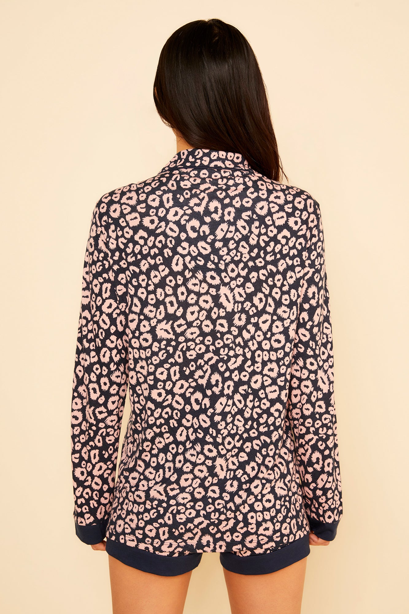 Azul Conjuntos - Bella Printed Camisa De Manga Larga Y Pantalón Corto Estampados.