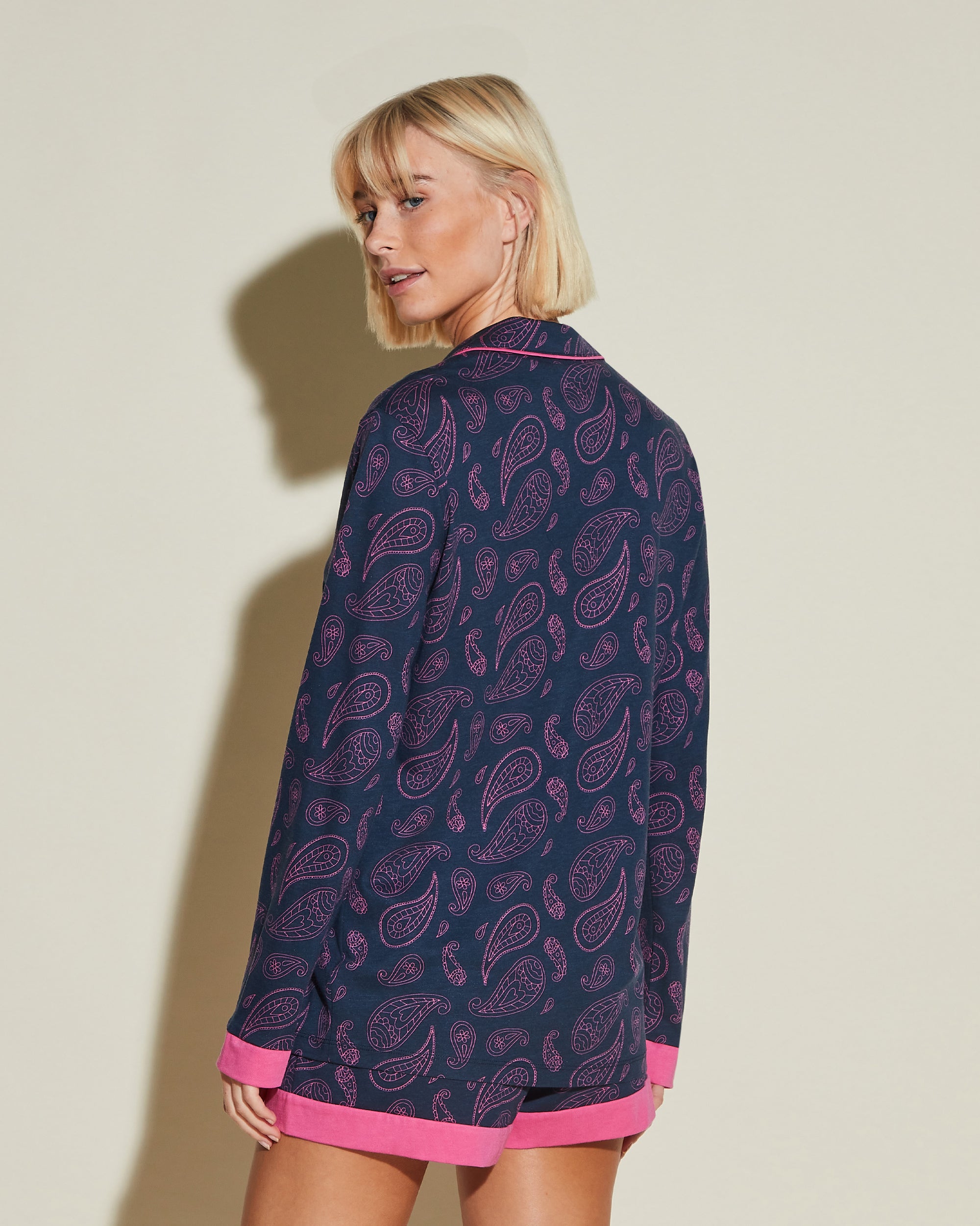 Print Set - Bella Printed Printed Long Sleeve Top & Boxer Pajama Set