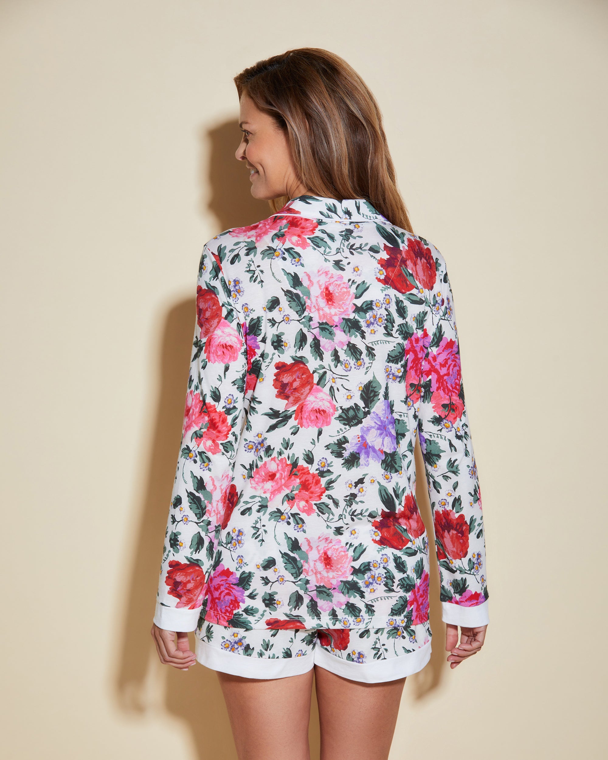 Estampado Conjuntos - Bella Printed Camisa De Manga Larga Y Pantalón Corto Estampados.