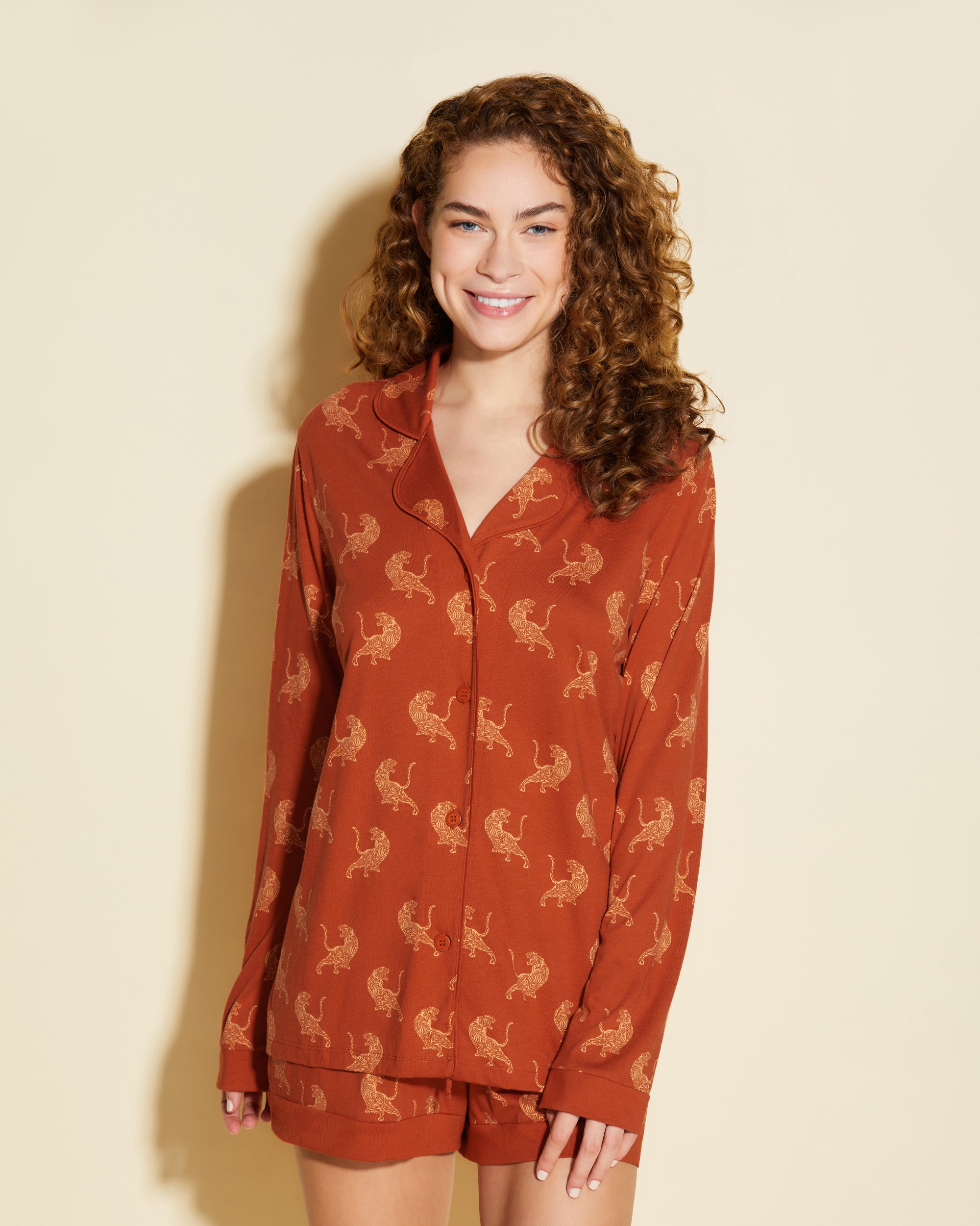 Print Set - Bella Printed Printed Long Sleeve Top & Boxer Pajama Set