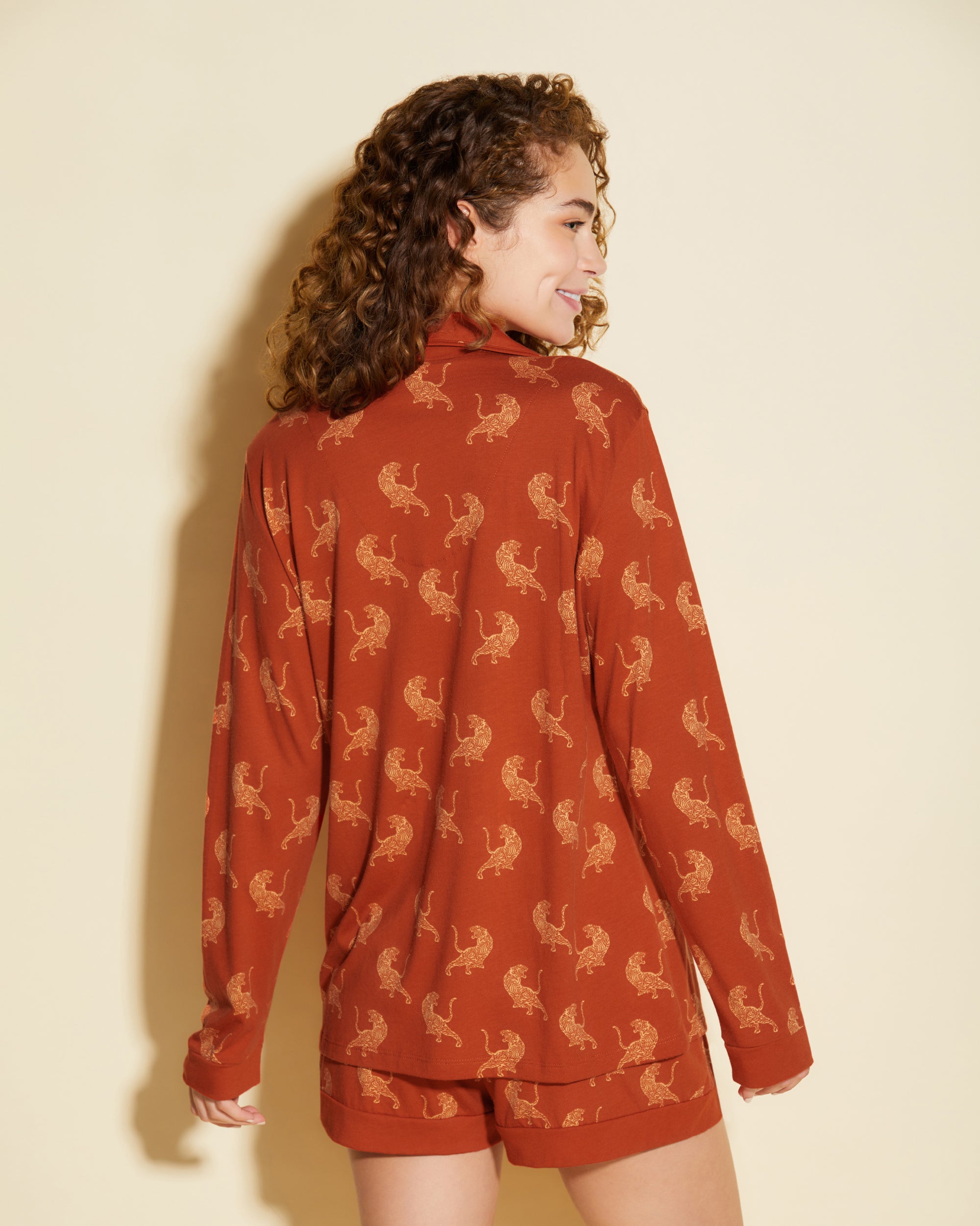 Print Set - Bella Printed Printed Long Sleeve Top & Boxer Pajama Set