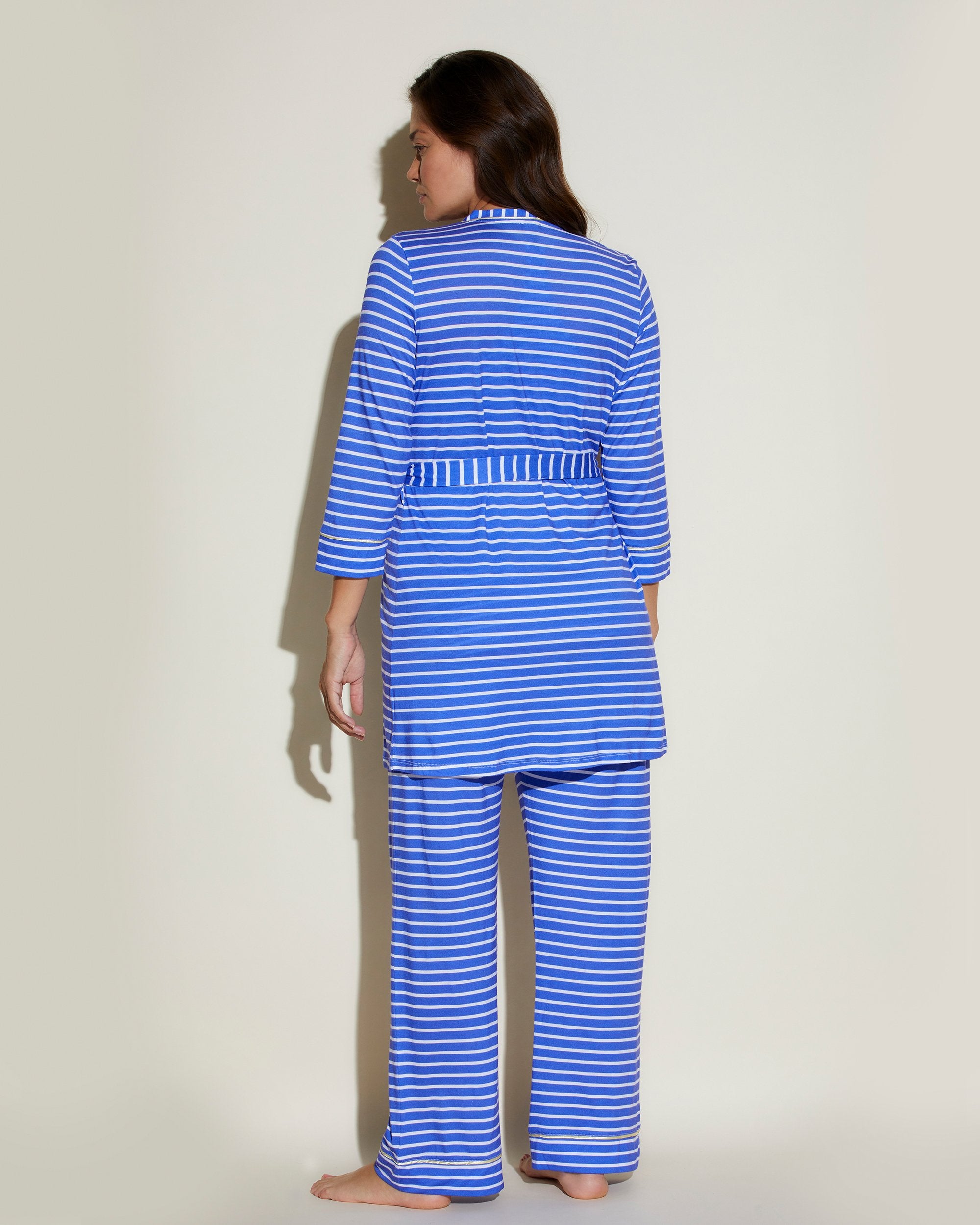 Blu Set - Bella Printed Set Pigiama Con Vestaglia, Canottiera E Pantalone