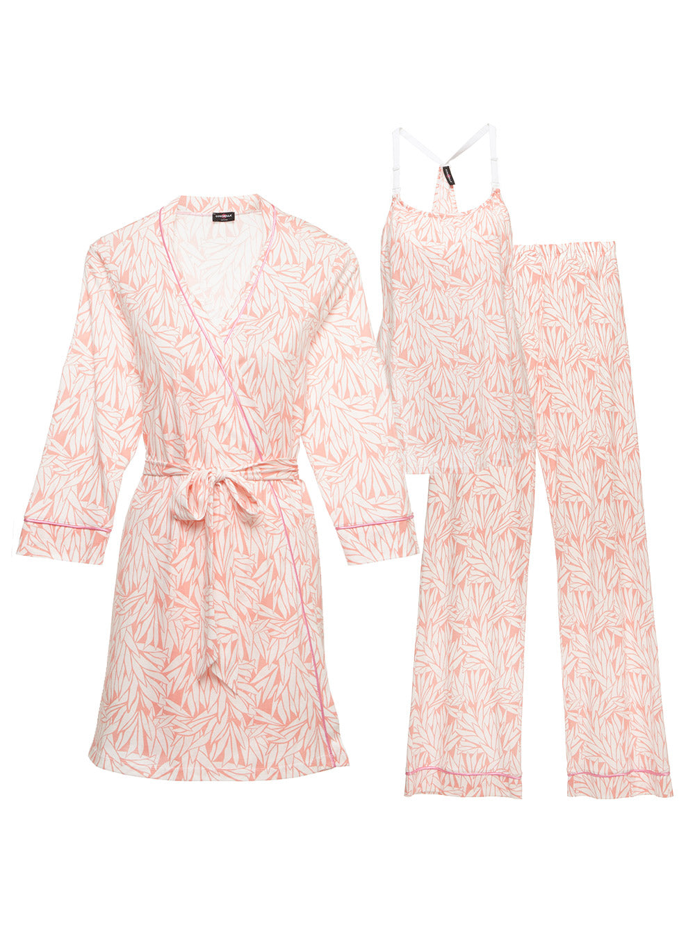 Print Set - Bella Printed Maternity 3/4 Sleeve Robe, Camisole And Pant PJ
