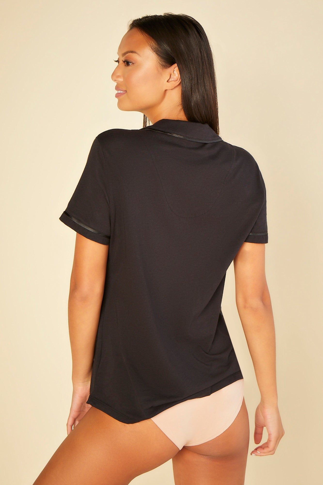 Negro Tops - Bella Camisa De Pijama De Manga Corta