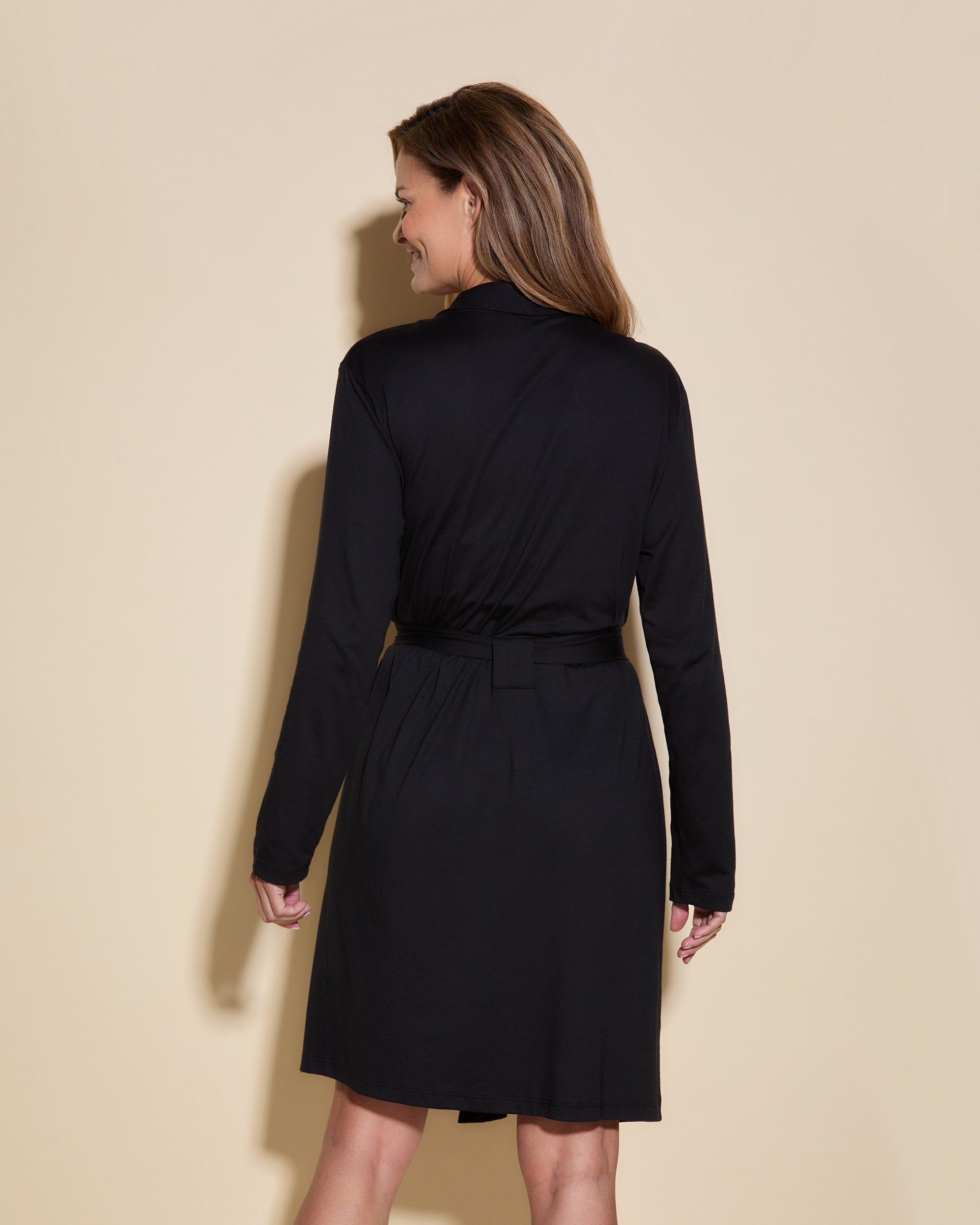 Black Robe - Bella Long Sleeve Robe With Pockets