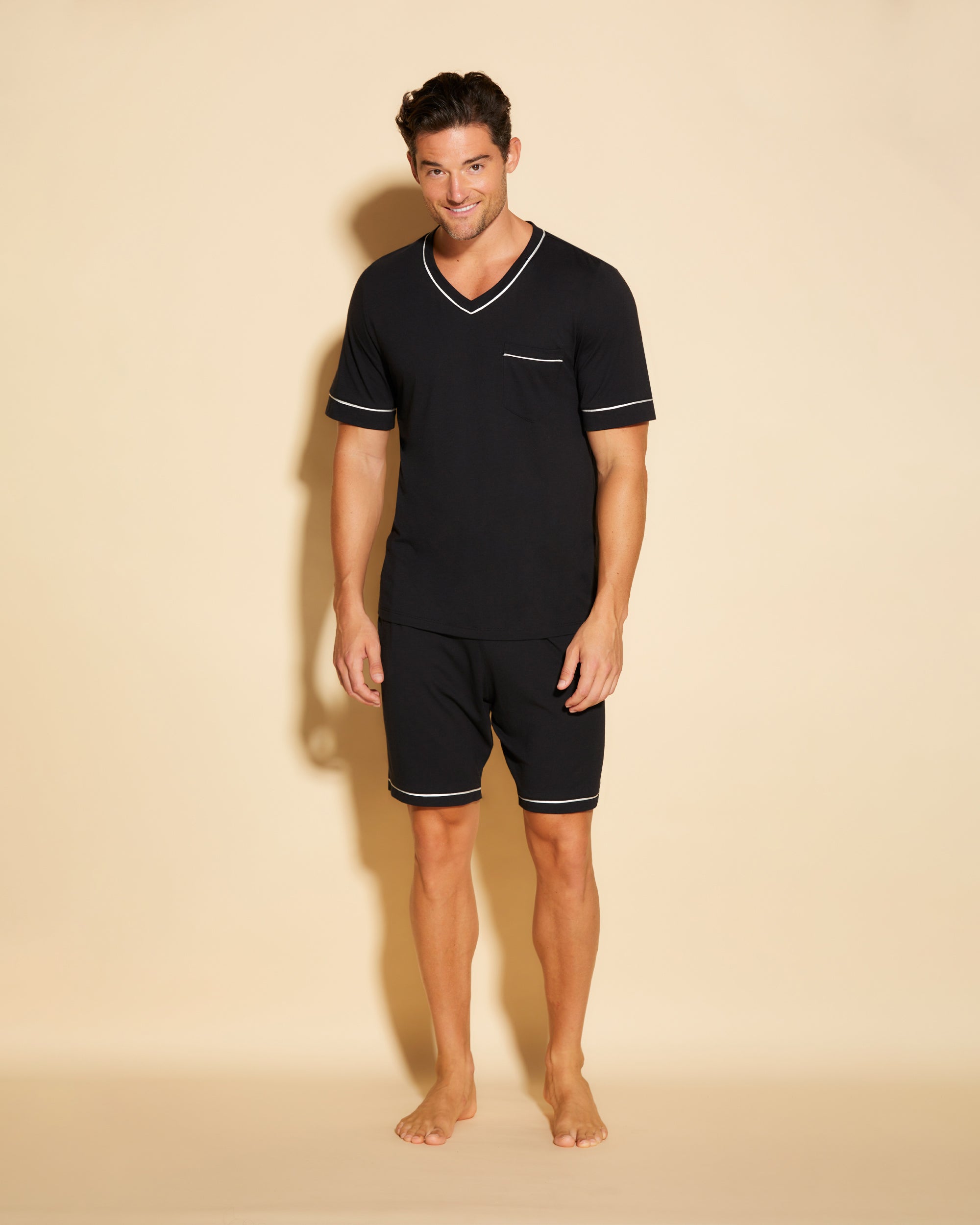 Schwarz Herren-Sets - Bella Kurzärmeliges Top & Shorts Pyjama-Set Für Männer