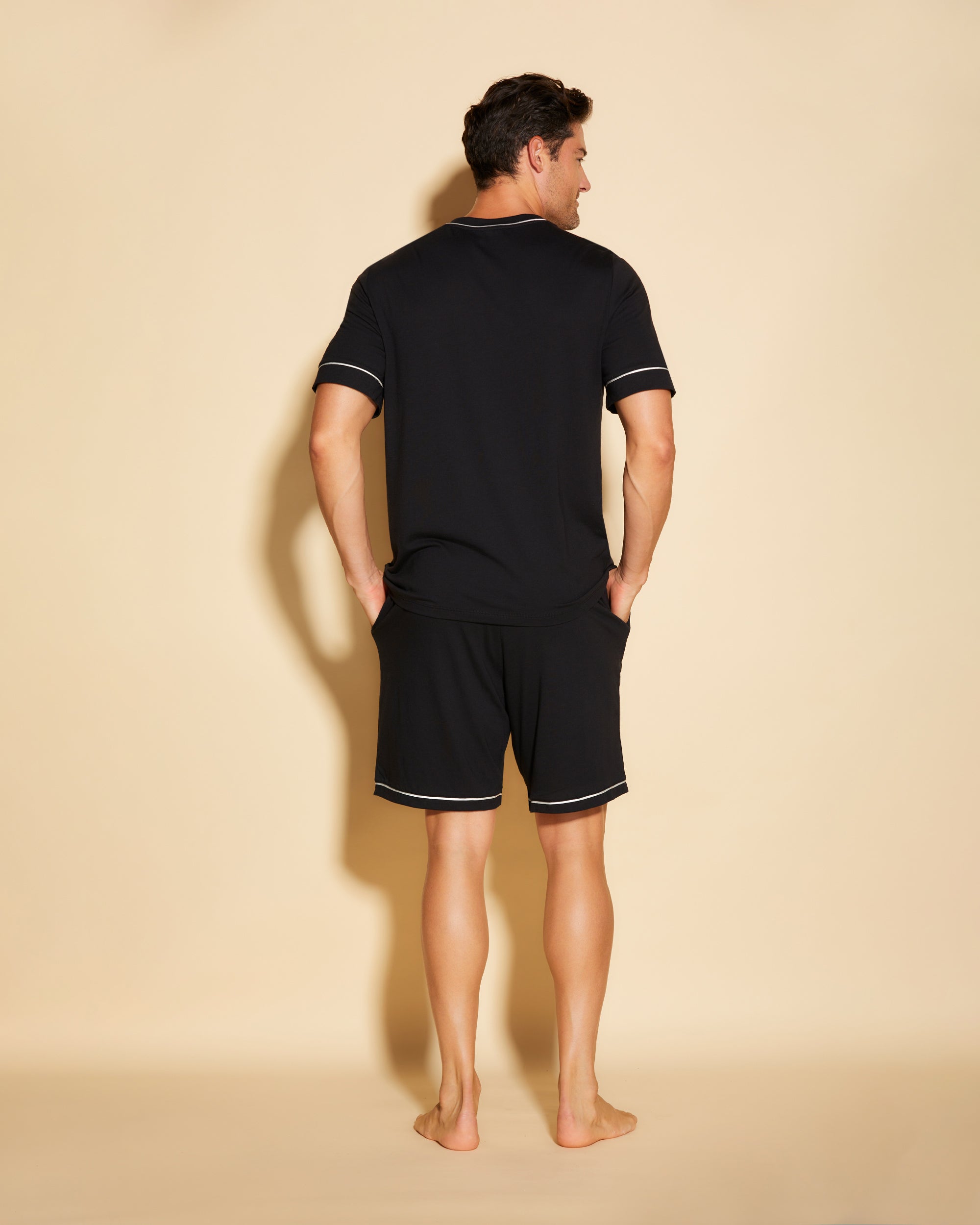 Schwarz Herren-Sets - Bella Kurzärmeliges Top & Shorts Pyjama-Set Für Männer