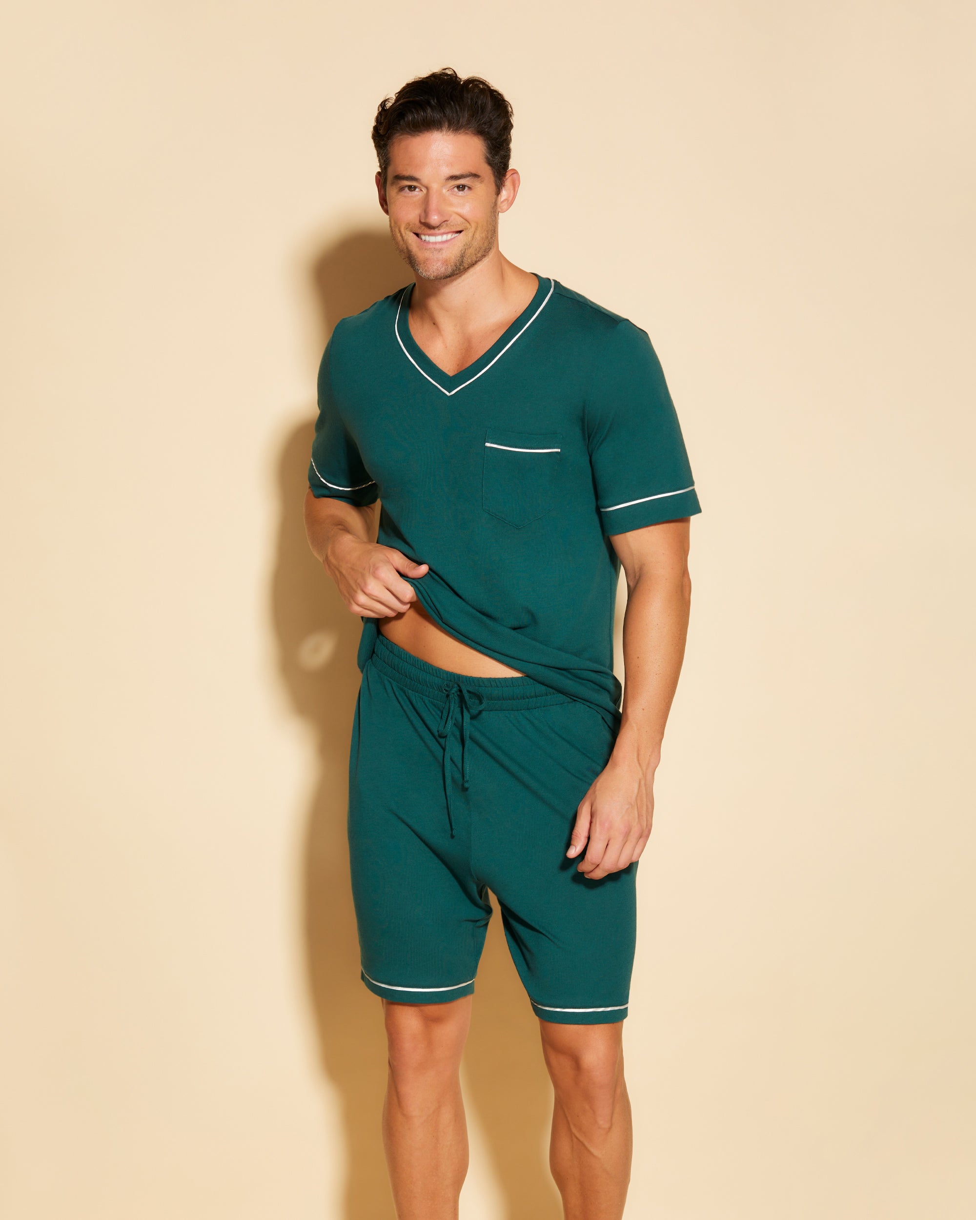 Grün Herren-Sets - Bella Kurzärmeliges Top & Shorts Pyjama-Set Für Männer