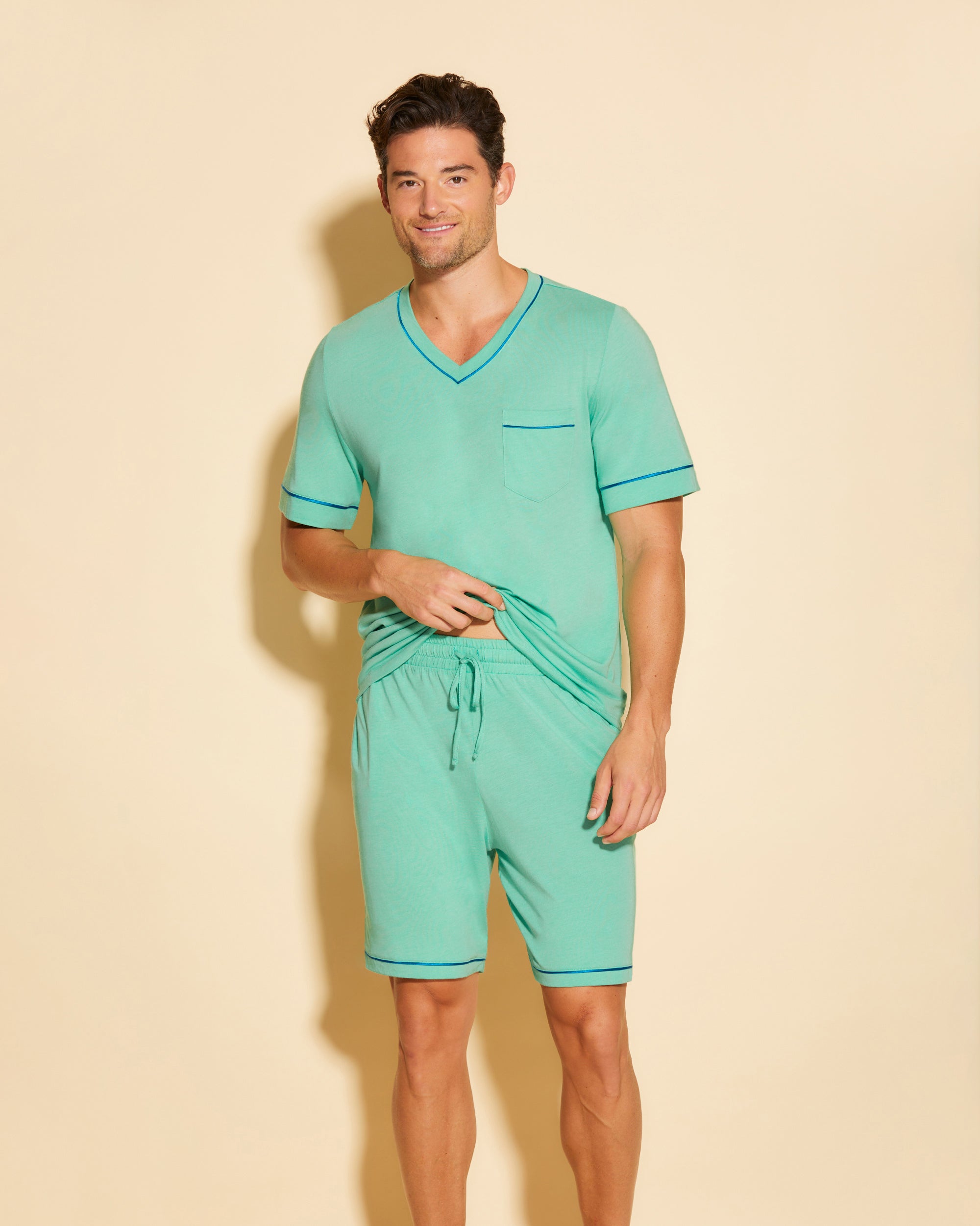 Green Men Sets - Bella Men's Short Sleeve Top & Shorts Pajama Set