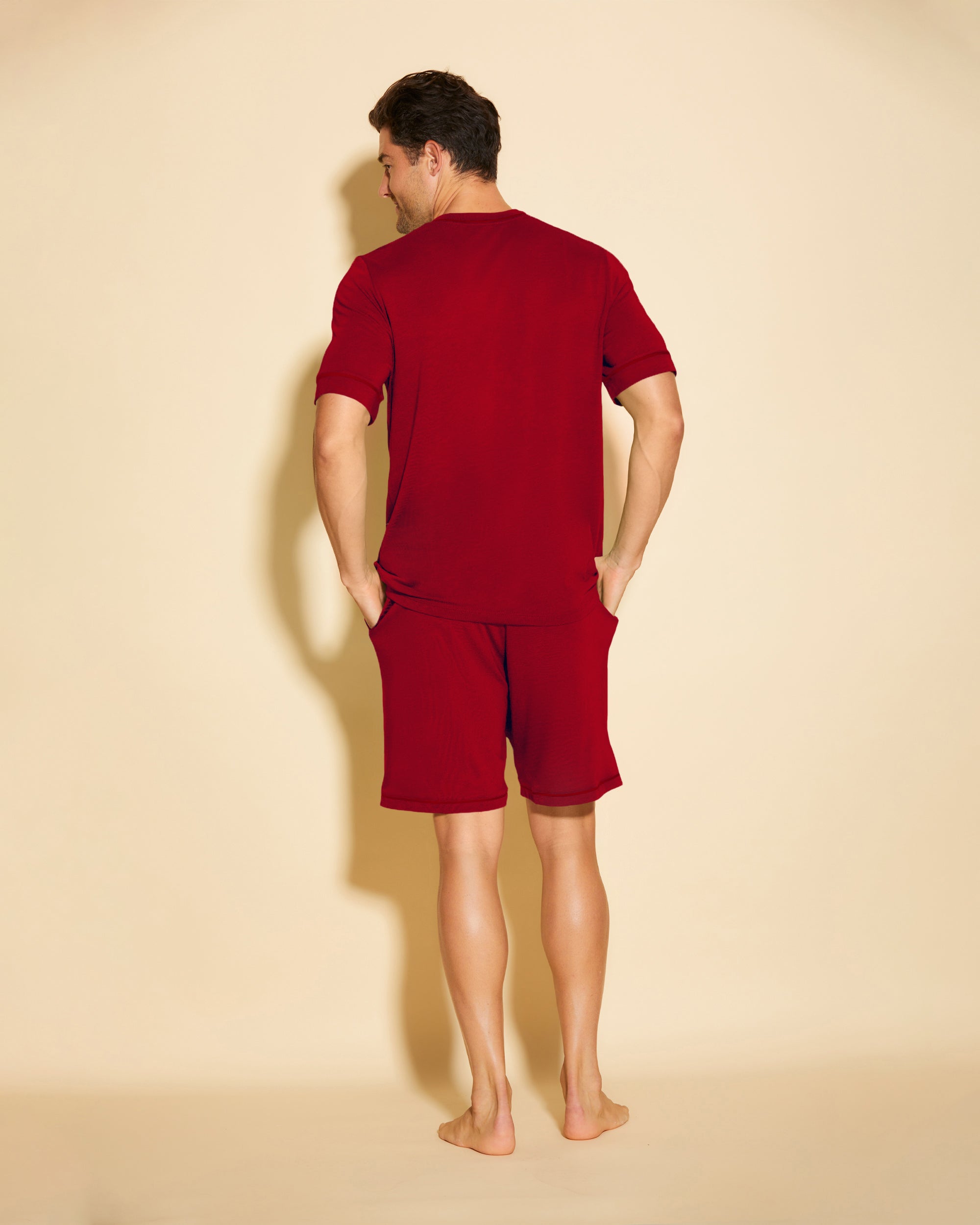 Rouge Ensembles Homme - Bella Ensemble Pyjama Haut À Manches Courtes Et Short Pour Hommes