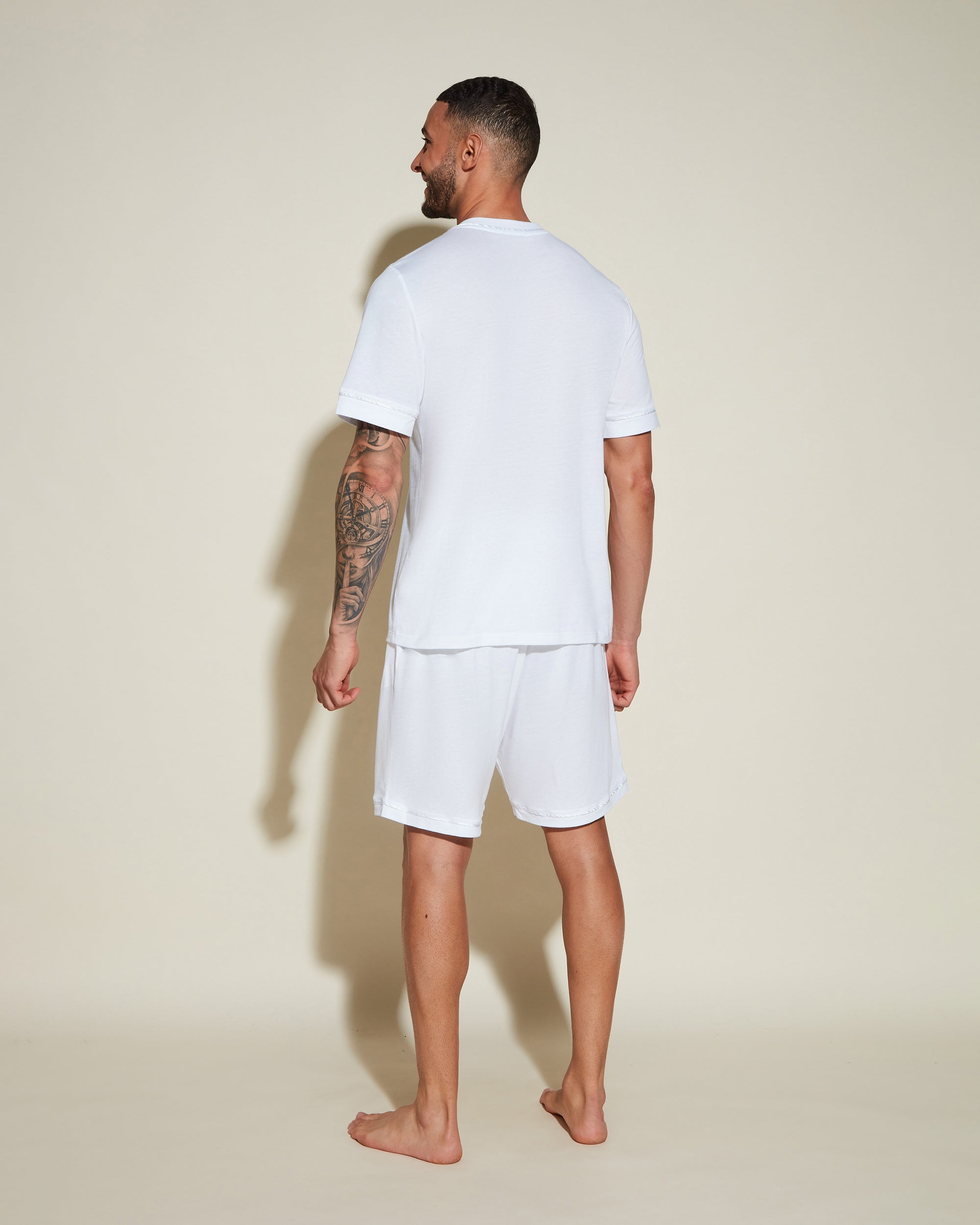 Weiß Herren-Sets - Bella Kurzärmeliges Top & Shorts Pyjama-Set Für Männer