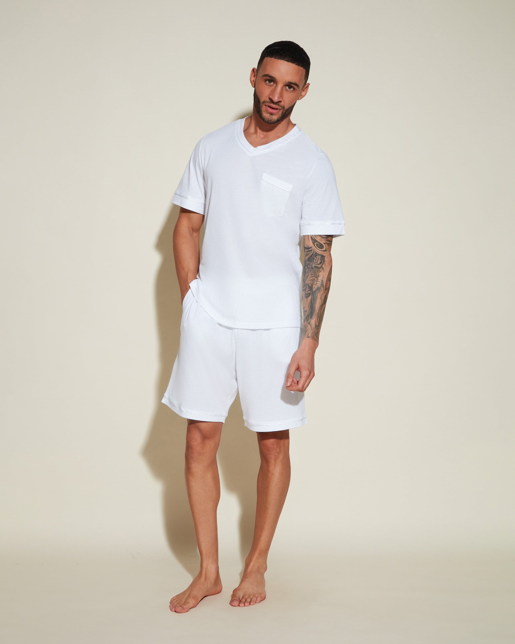 Weiß Herren-Sets - Bella Kurzärmeliges Top & Shorts Pyjama-Set Für Männer