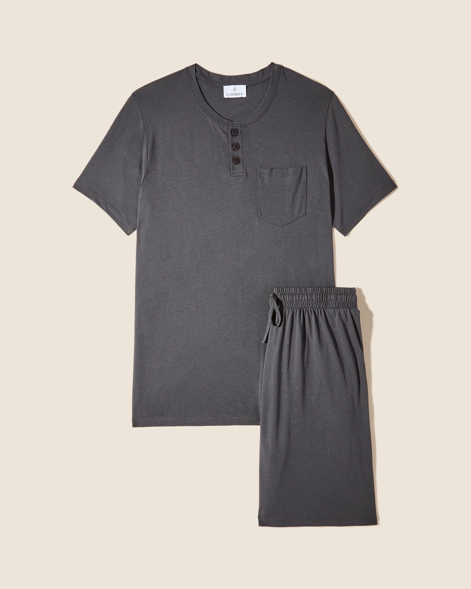 Grigio Set Uomo - Bella Set Pigiama Da Uomo Maglietta Girocollo E Pantaloncini