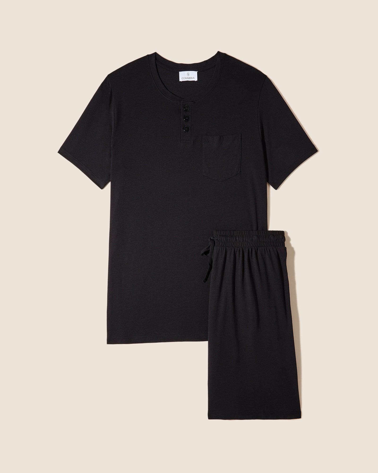 Nero Set Uomo - Bella Set Pigiama Da Uomo Maglietta Girocollo E Pantaloncini