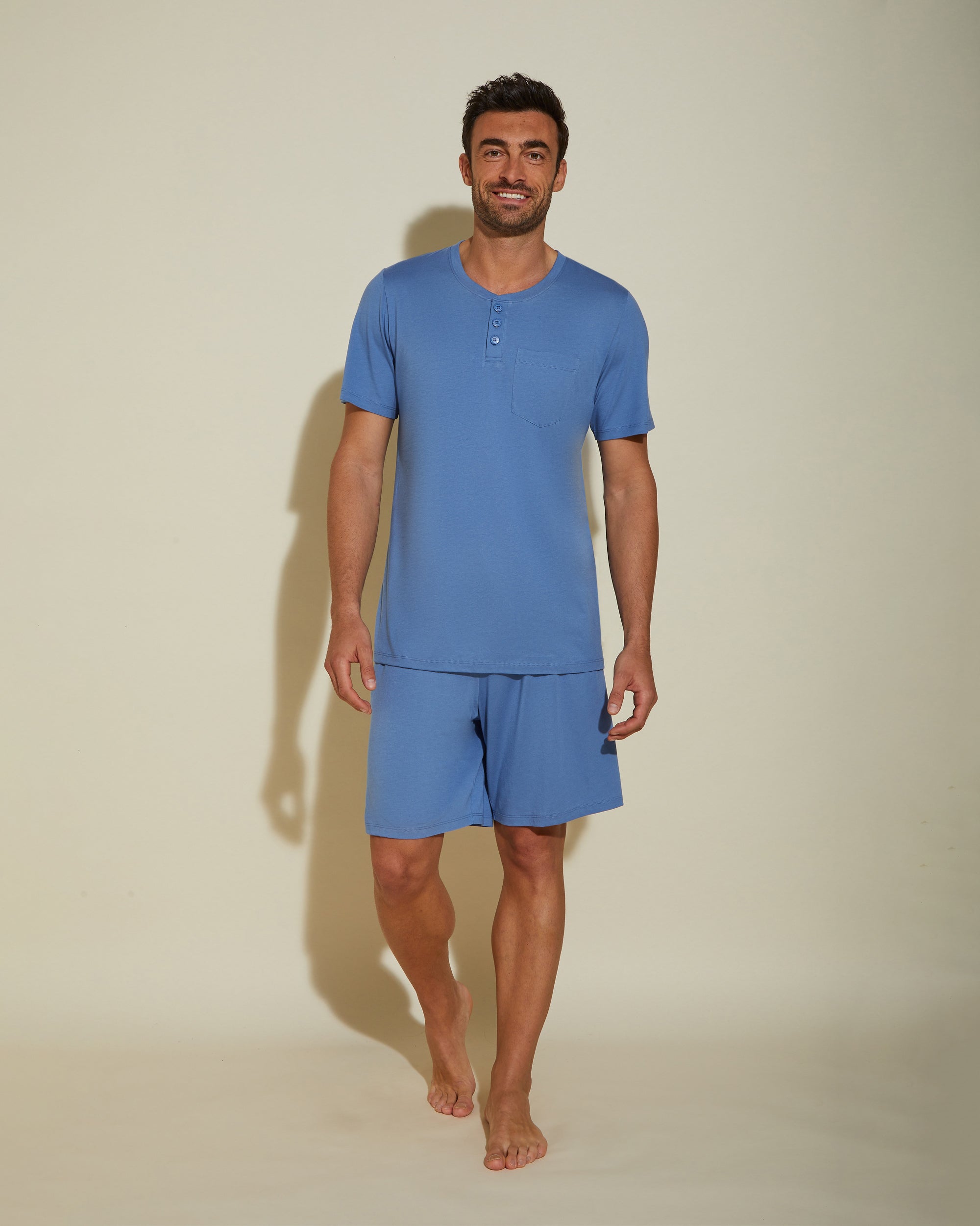 Blu Set Uomo - Bella Set Pigiama Da Uomo Maglietta Girocollo E Pantaloncini
