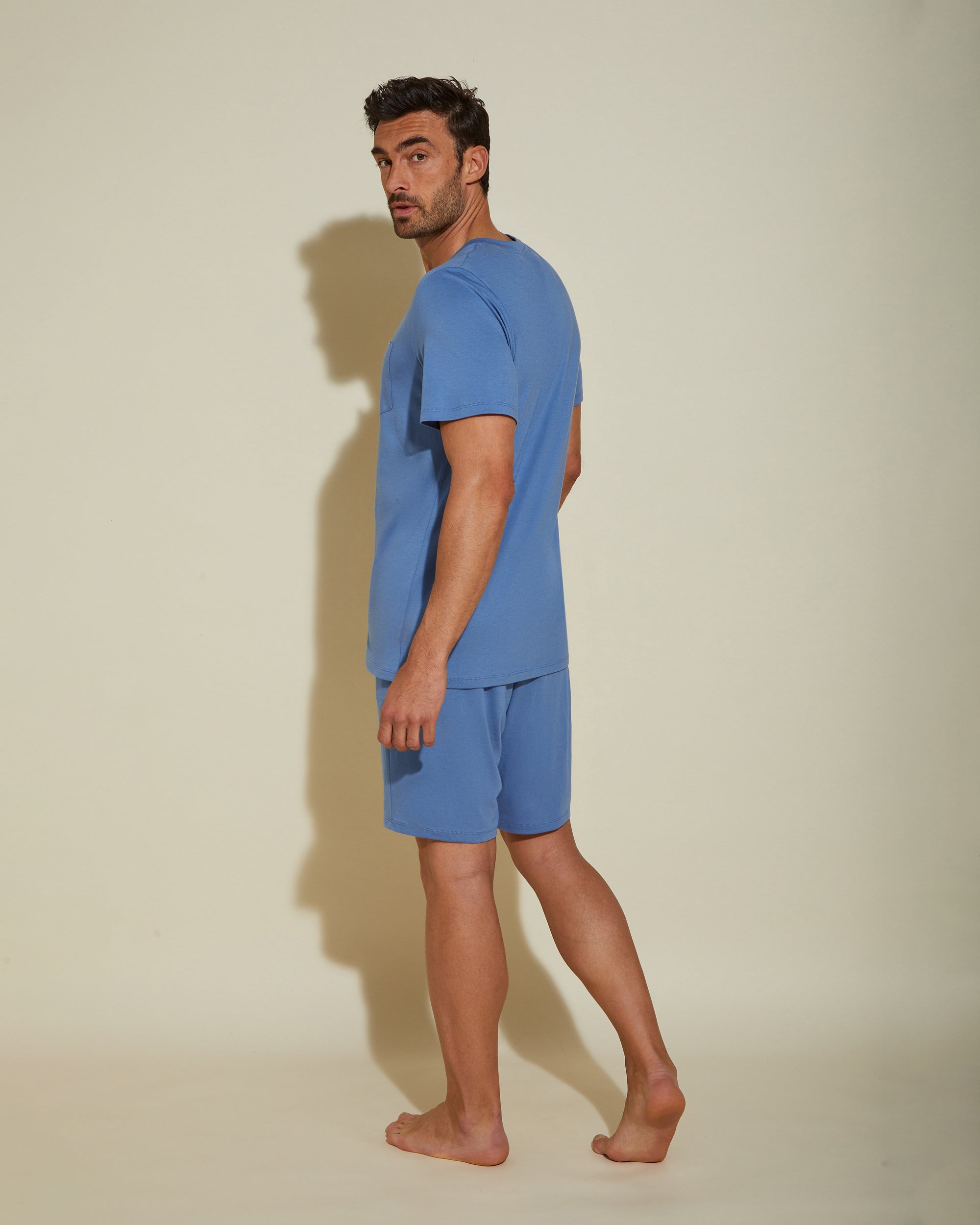 Blue Men Sets - Bella Men's Crewneck Top & Shorts PJ Set