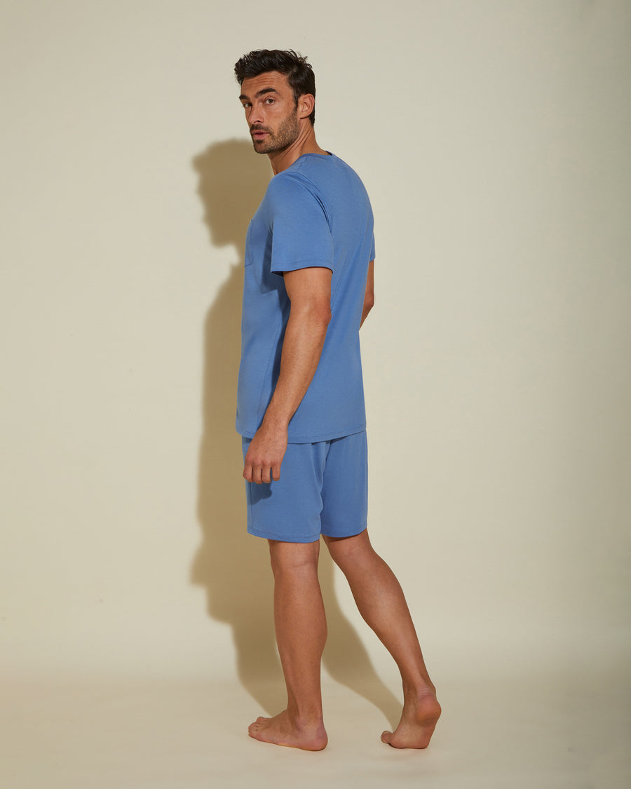 Bleue Ensembles Homme - Bella Ensemble Pyjama Haut À Col Rond Et Short Pour Hommes