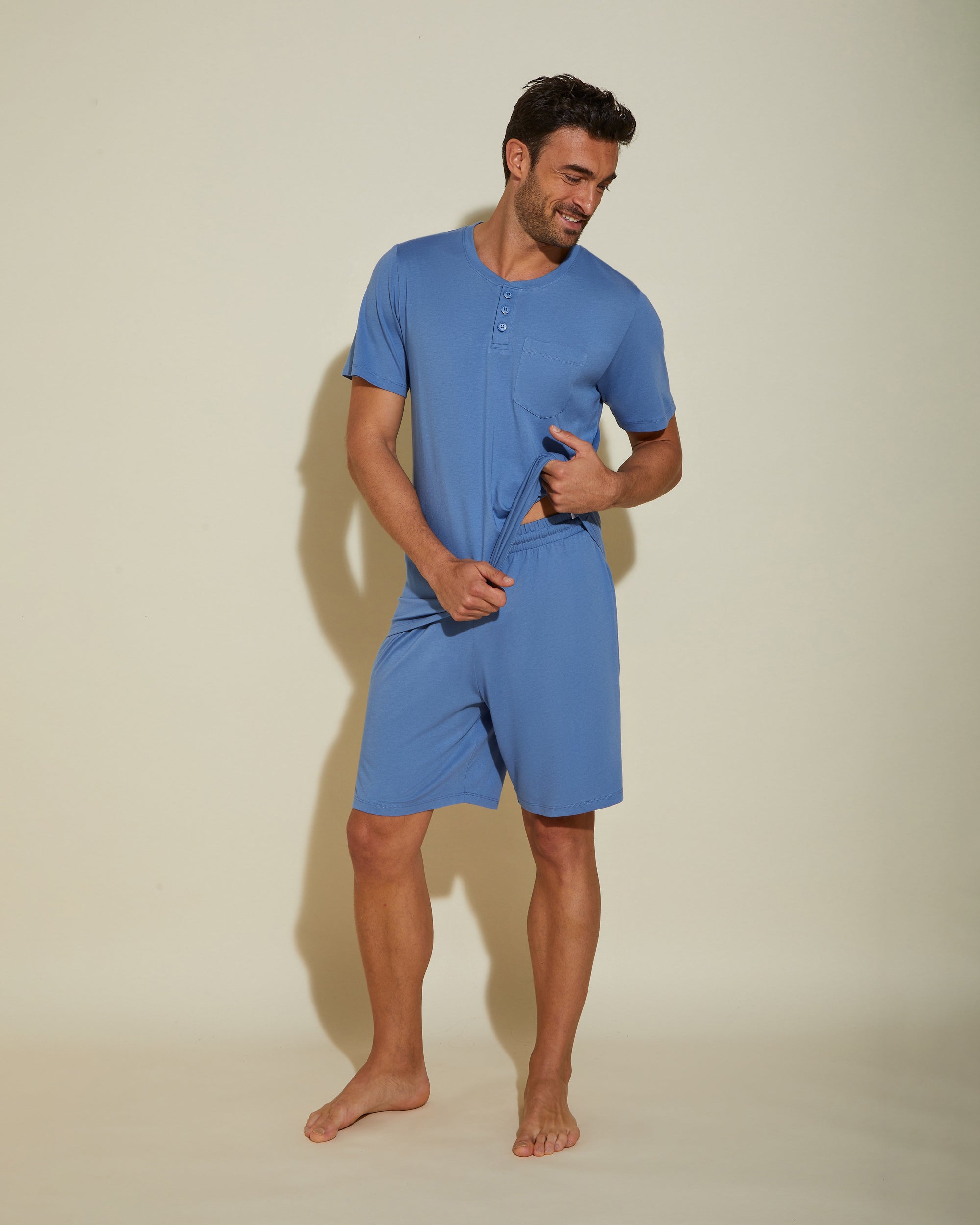 Blau Herren-Sets - Bella Herren Rundhalsausschnitt Top & Shorts PJ Set