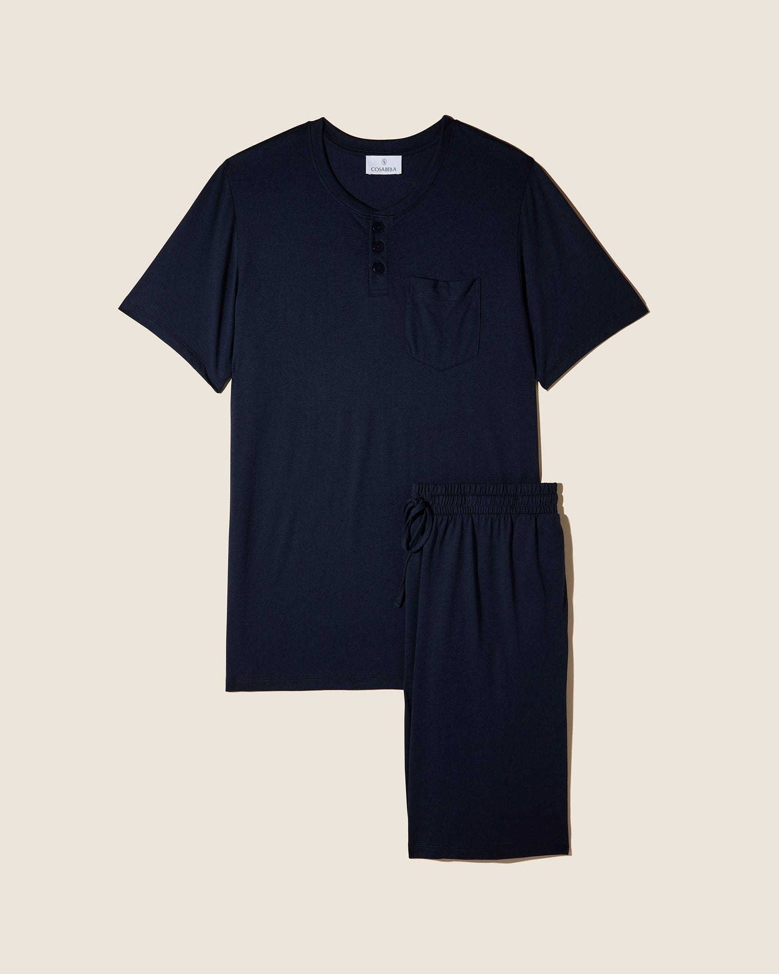 Blue Men Sets - Bella Men's Crewneck Top & Shorts PJ Set