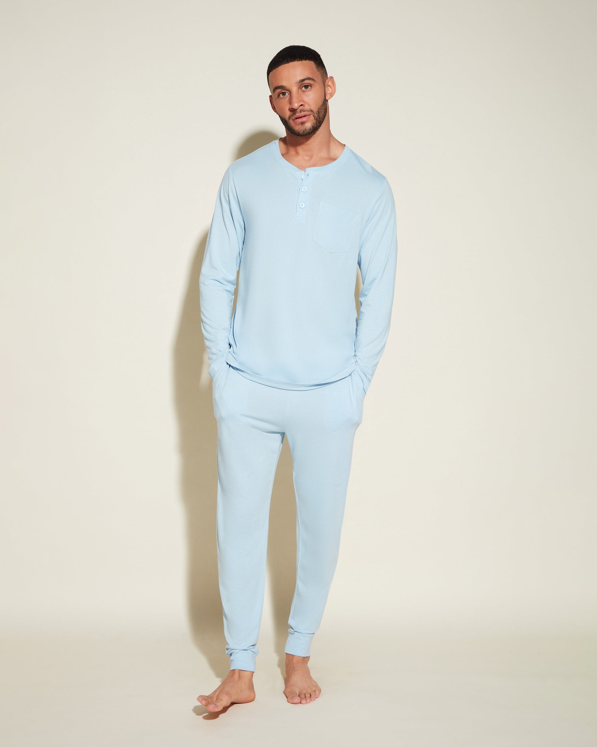 Blau Herren-Sets - Bella Henley & Jogger Pyjama-Set Für Männer