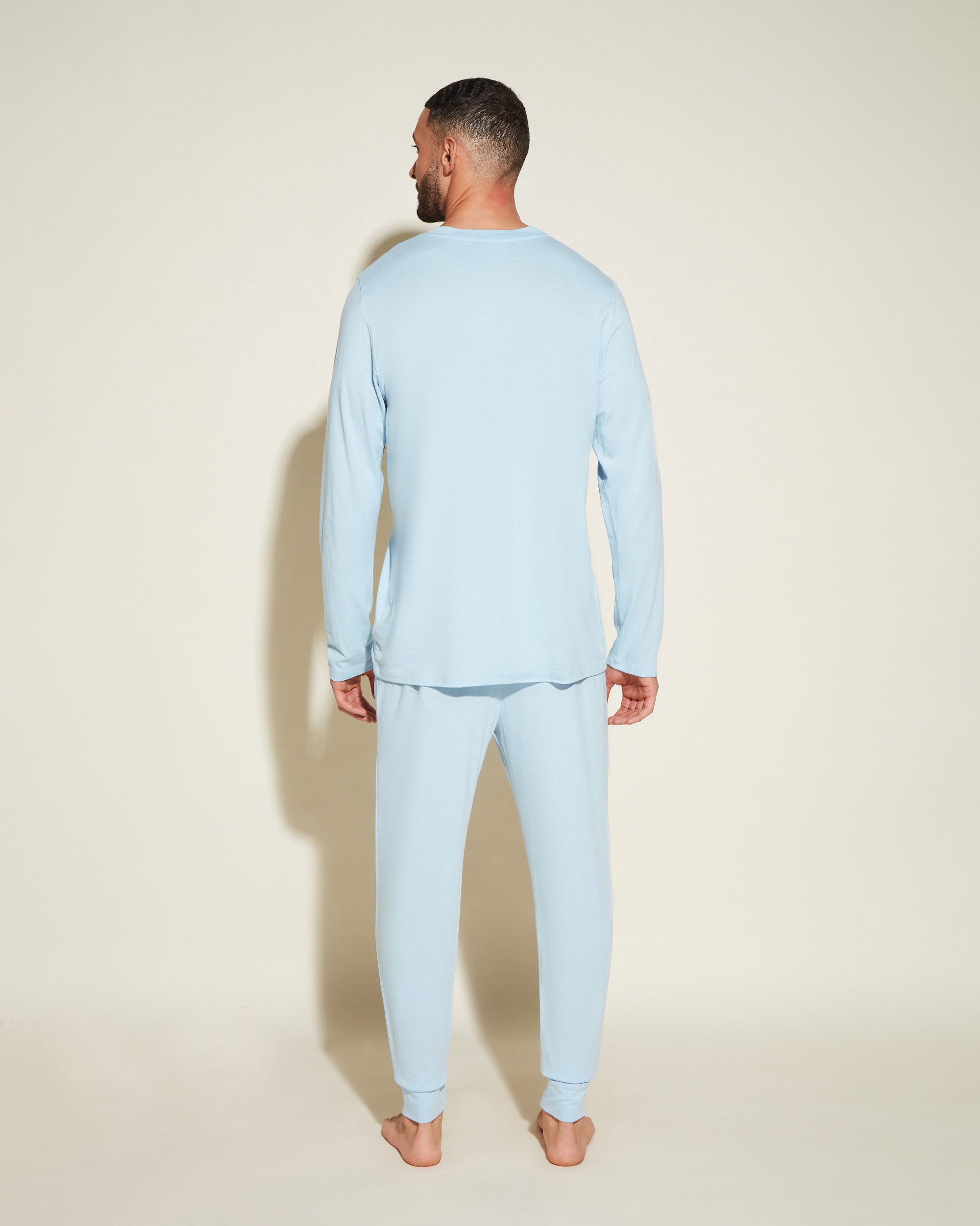 Azul Conjuntos Para Hombres - Bella Conjunto De Pijama Para Hombre Con Camiseta Henley Y Pantalones Joggers
