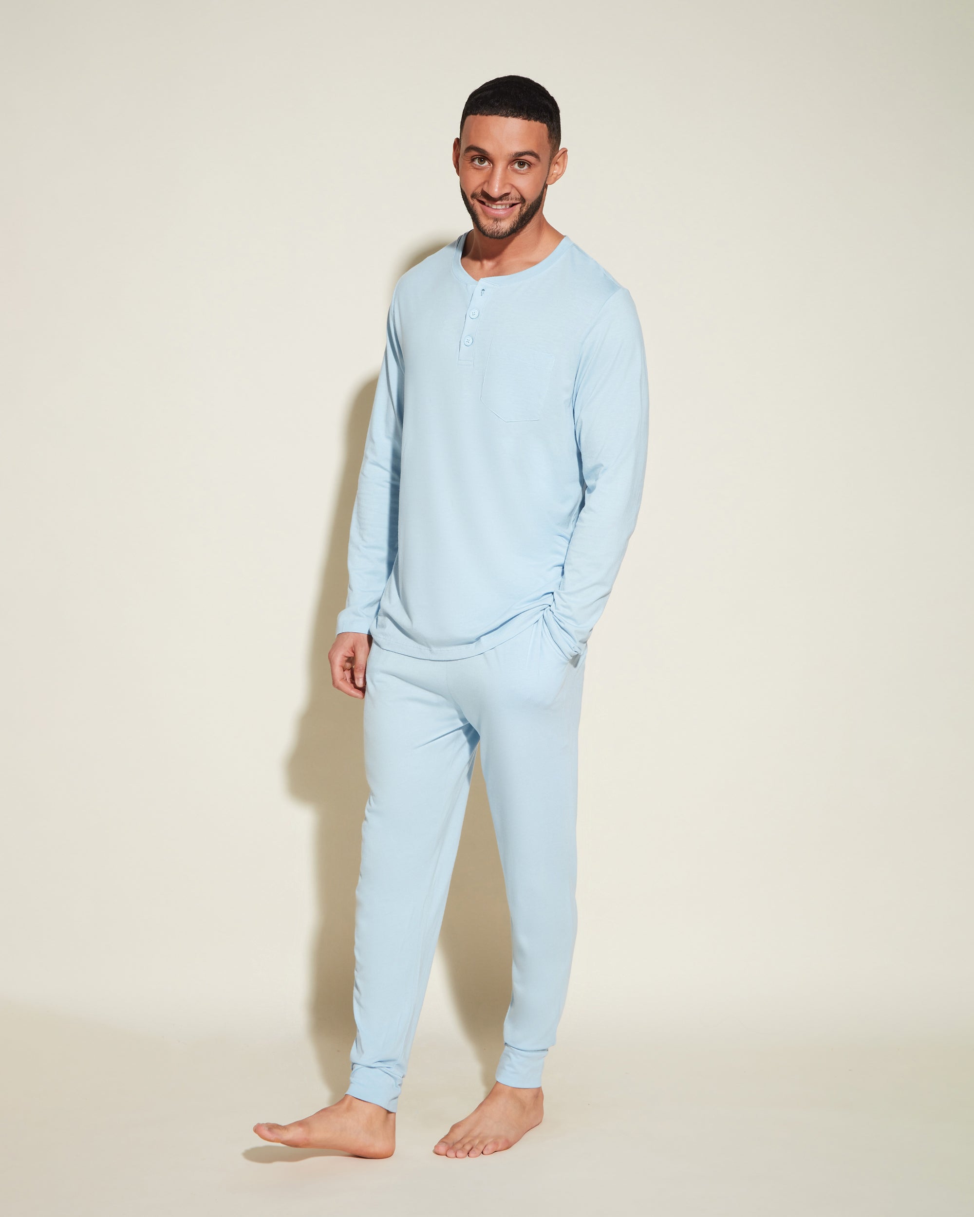 Blau Herren-Sets - Bella Henley & Jogger Pyjama-Set Für Männer