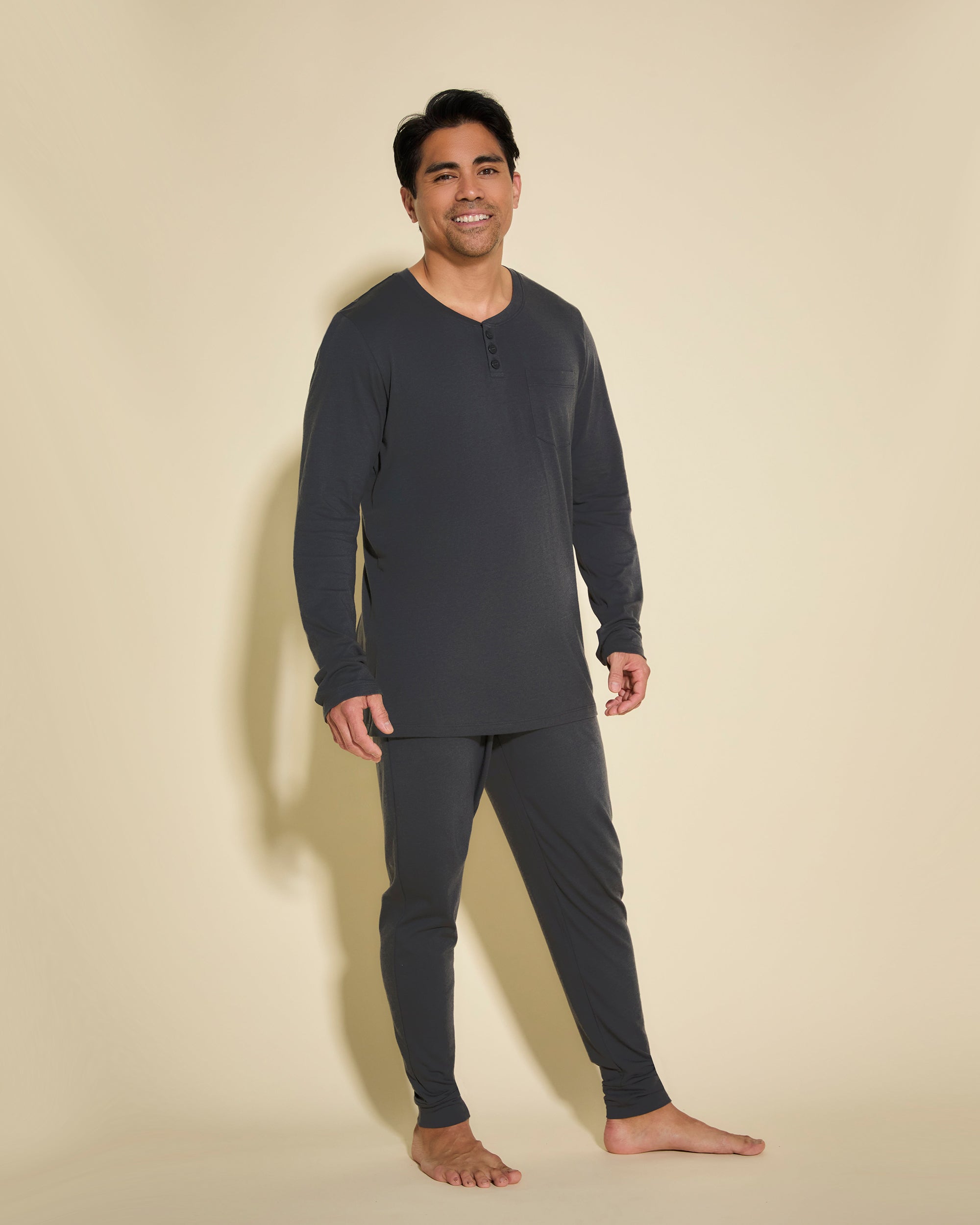 Grigio Set Uomo - Bella Set Pigiama Uomo Henley