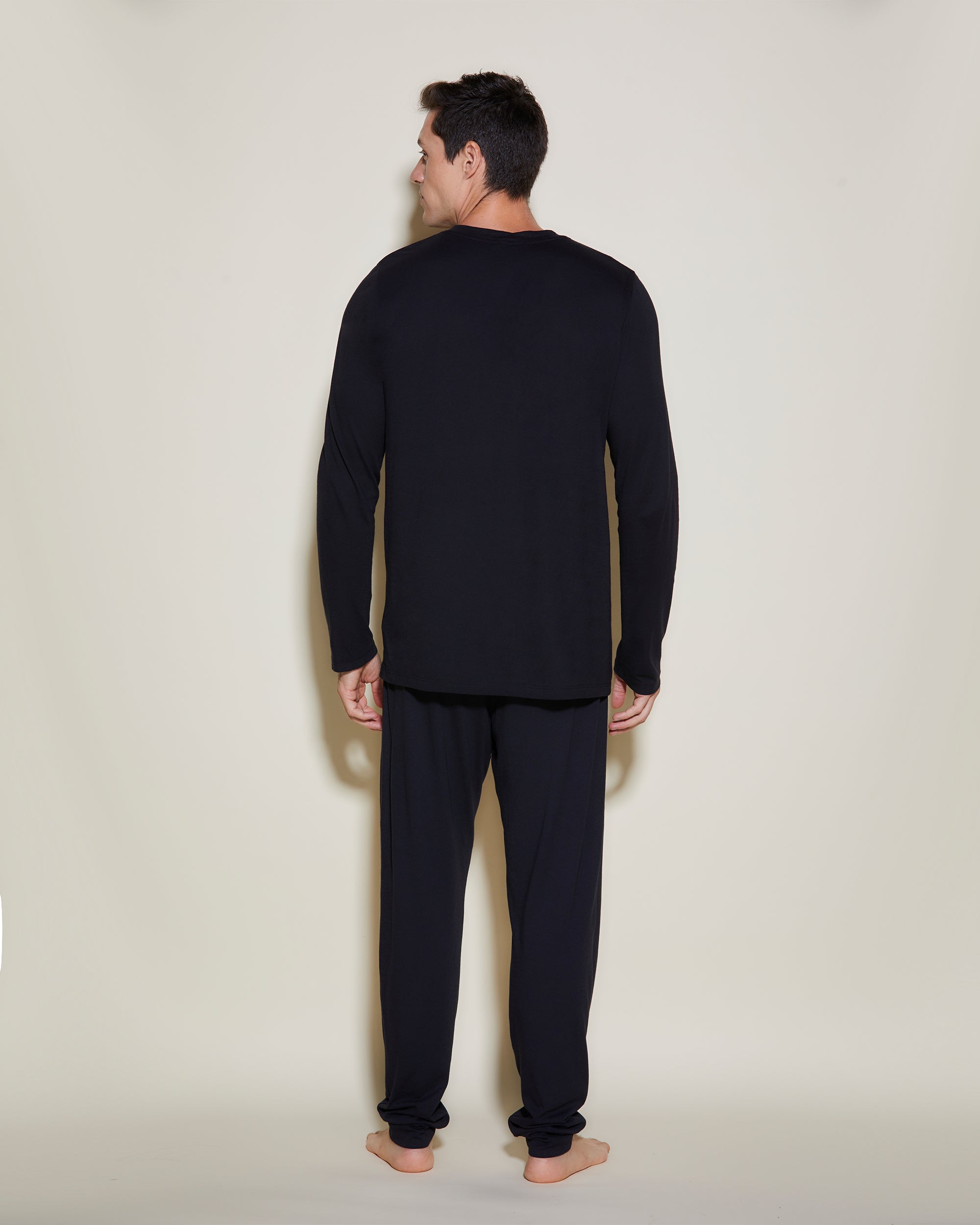 Schwarz Herren-Sets - Bella Henley Herren Schlafanzug Set