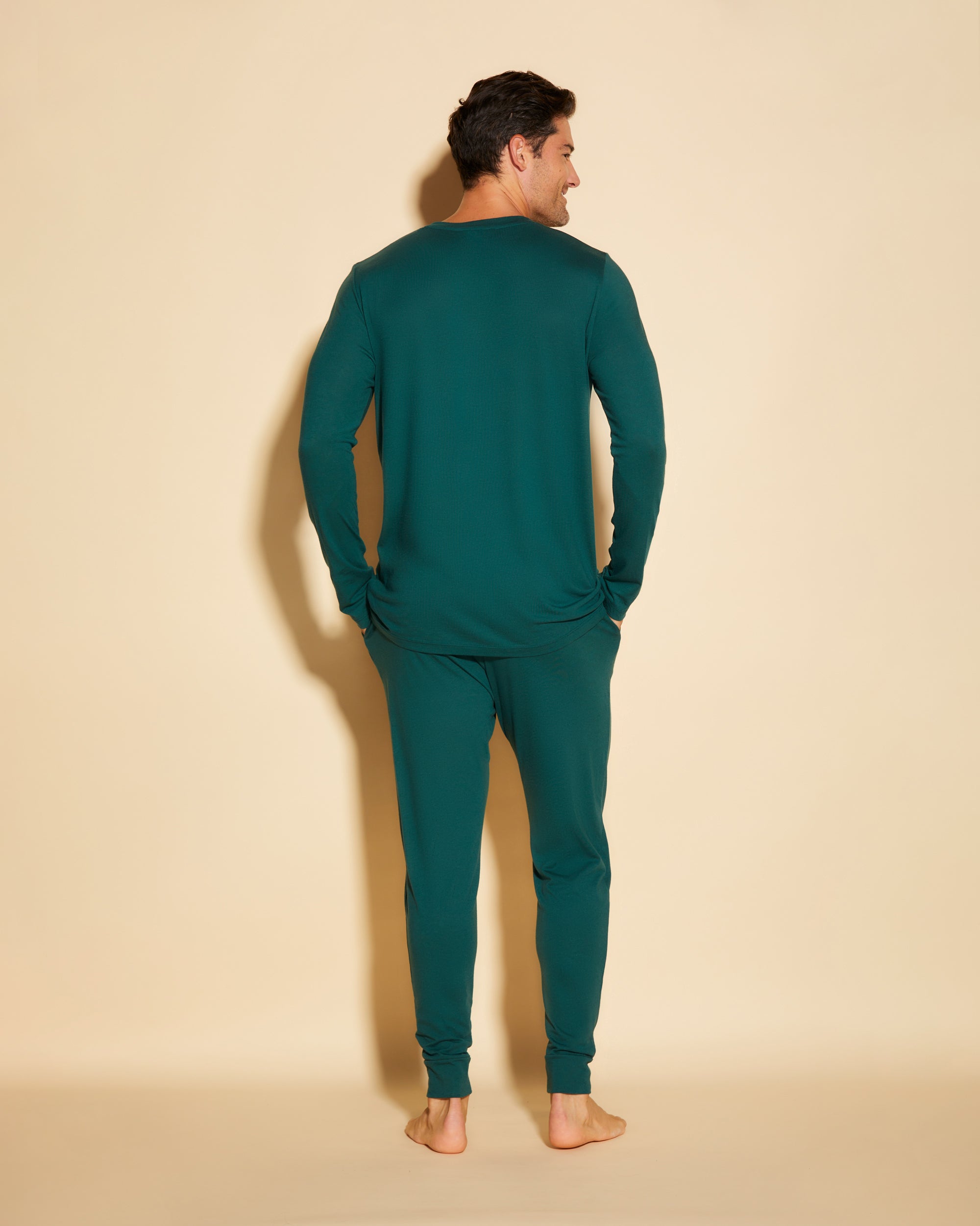 Verde Set Uomo - Bella Pigiama Da Uomo Con Top Henley E Pantaloni  Jogger