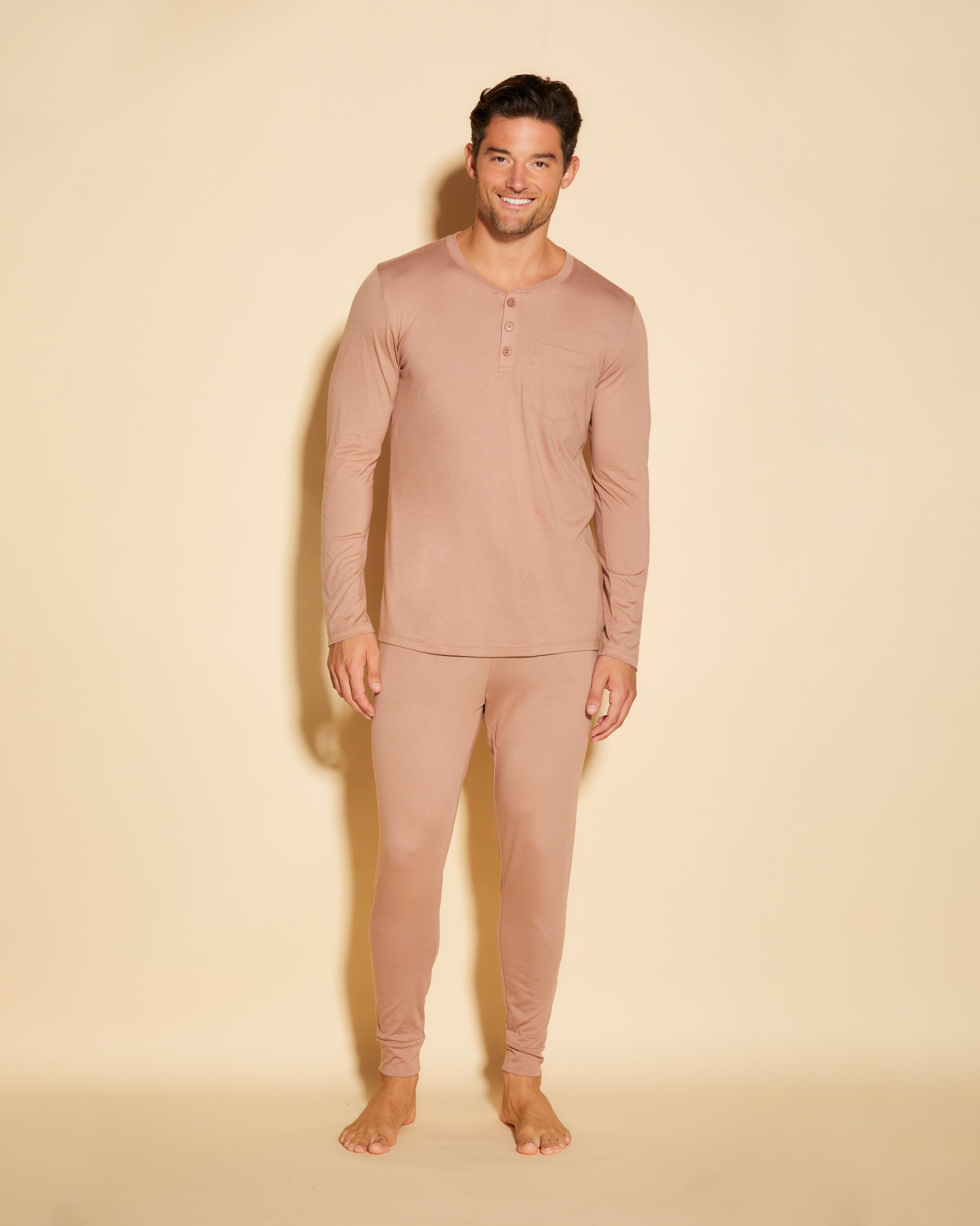Beige Ensembles Homme - Bella Pyjama Henley & Jogger Pour Homme