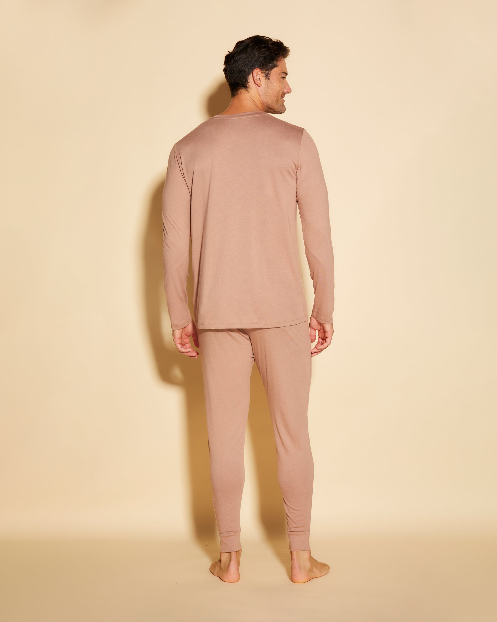 Beige Men Sets - Bella Men's Henley & Jogger Pajama Set