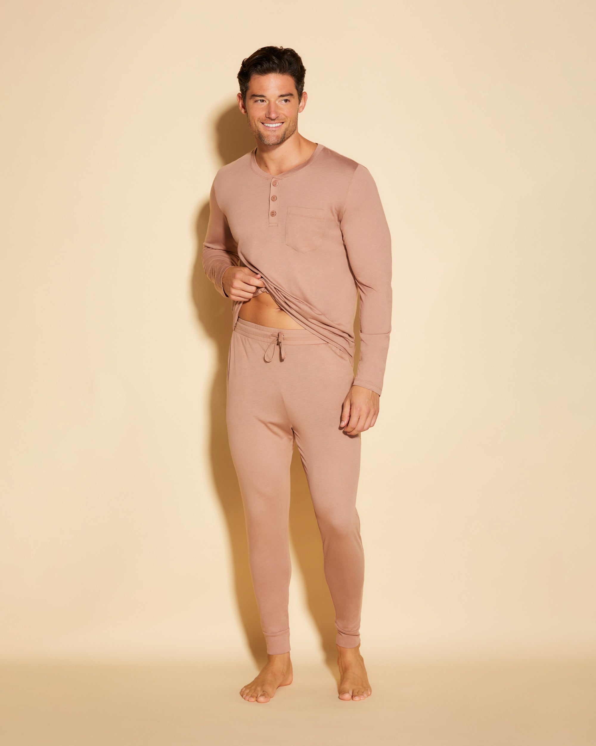 Beige Ensembles Homme - Bella Pyjama Henley & Jogger Pour Homme