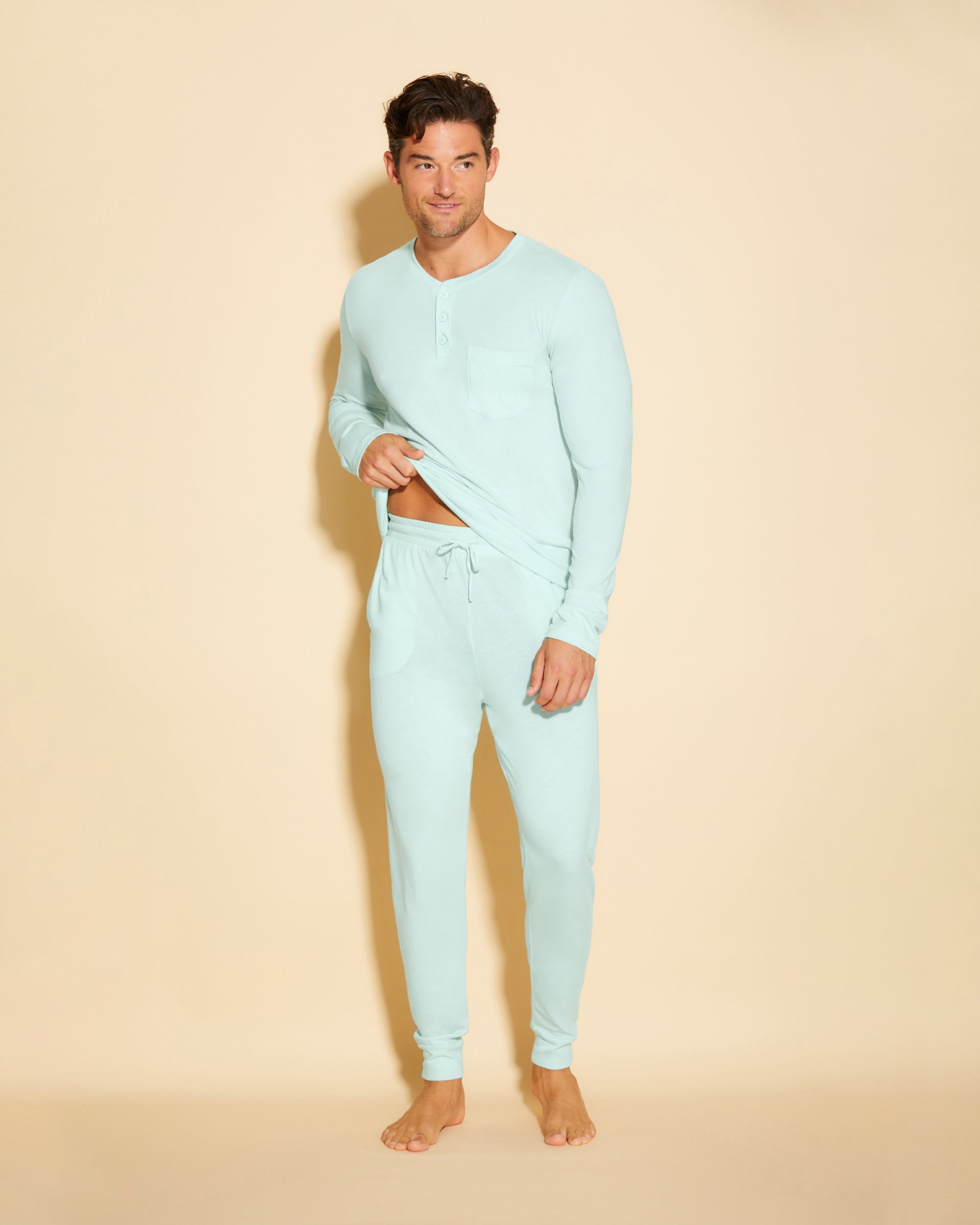 Blau Herren-Sets - Bella Henley & Jogger Pyjama-Set Für Männer