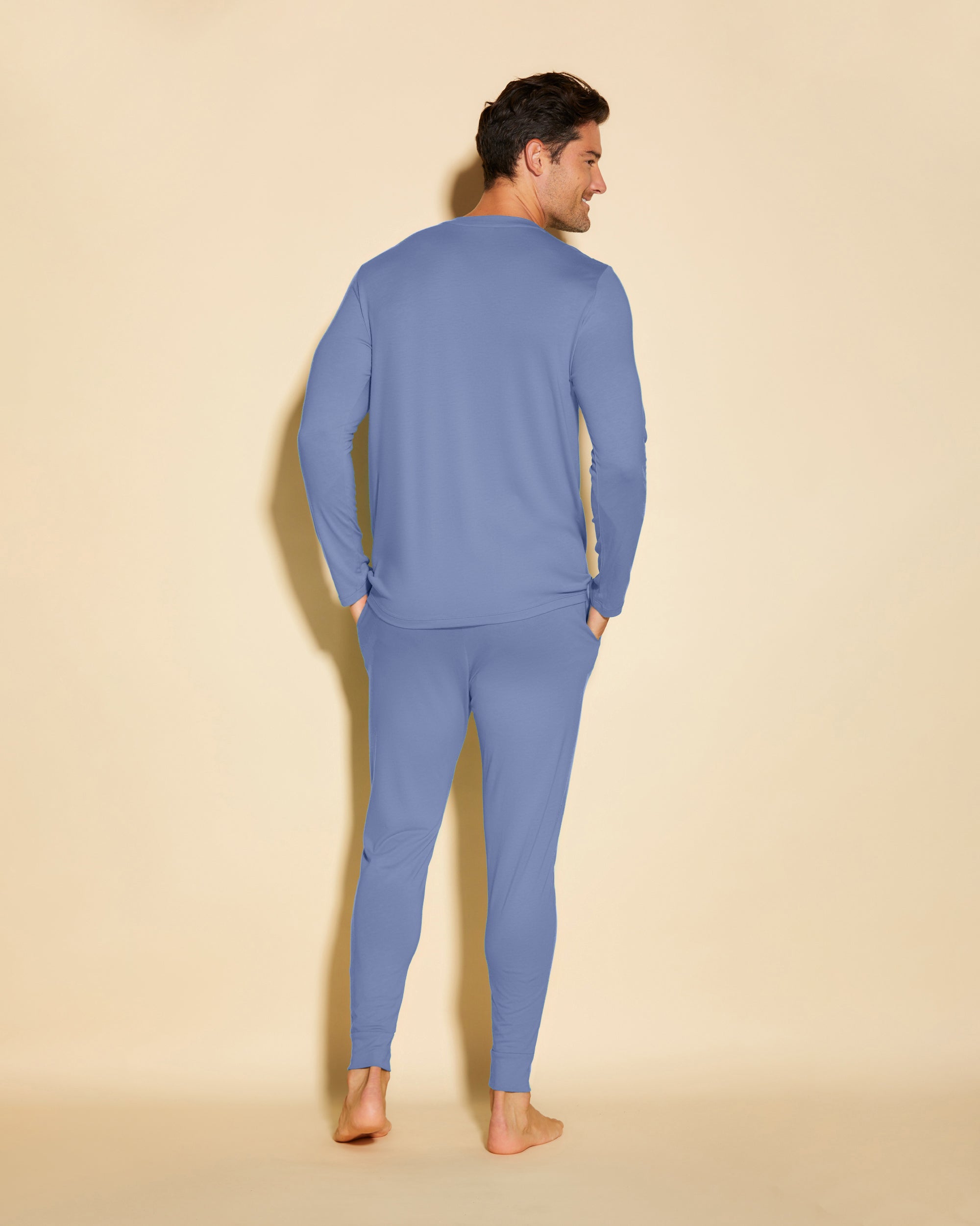 Azul Conjuntos Para Hombres - Bella Conjunto De Pijama Para Hombre Con Camiseta Henley Y Pantalones Joggers